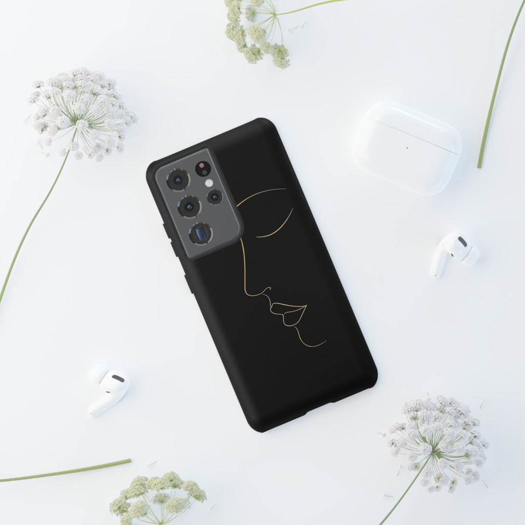 Android OR iPhone Compatible Cases - Gold Line Face Design - Unique Tough Cases