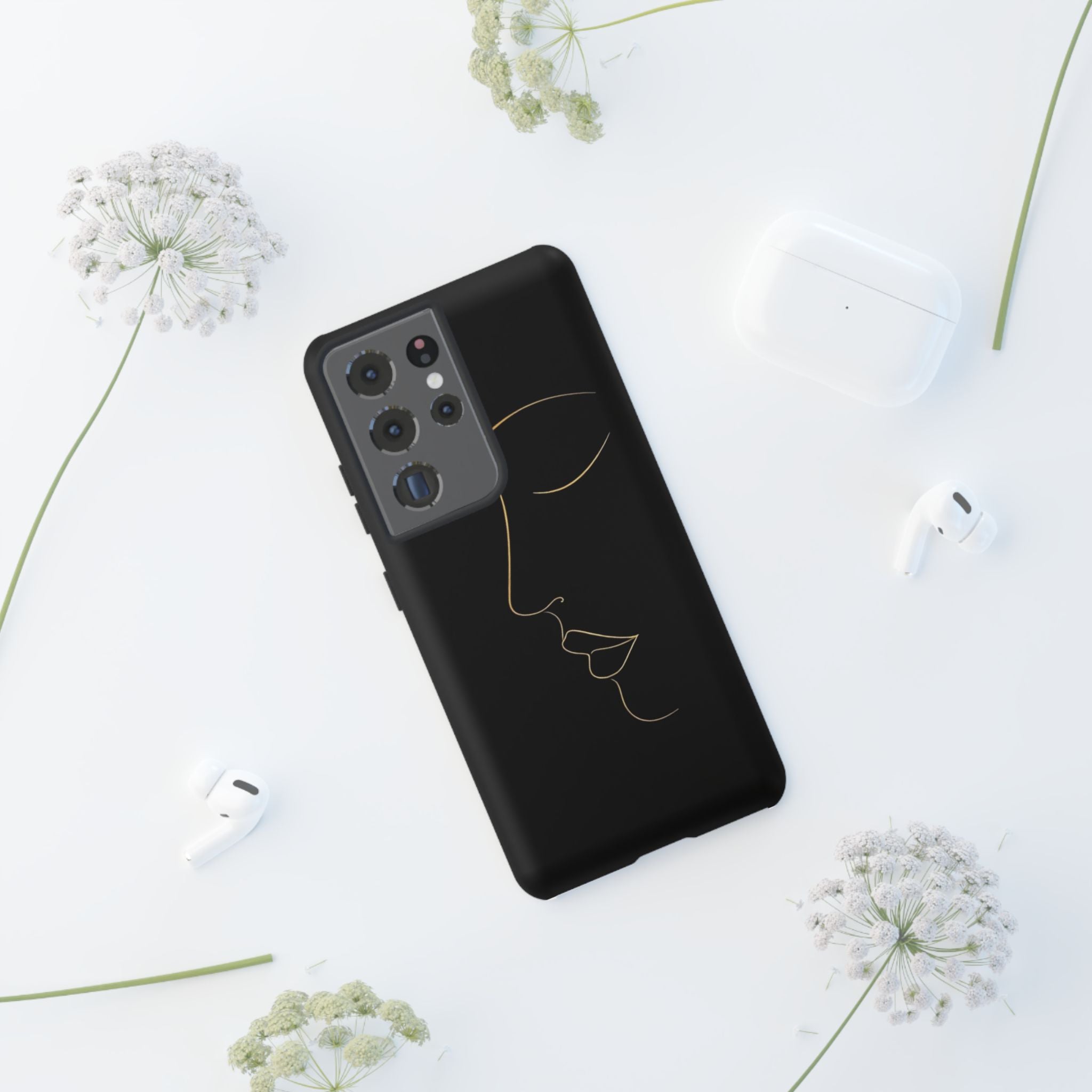 Android OR iPhone Compatible Cases - Gold Line Face Design - Unique Tough Cases