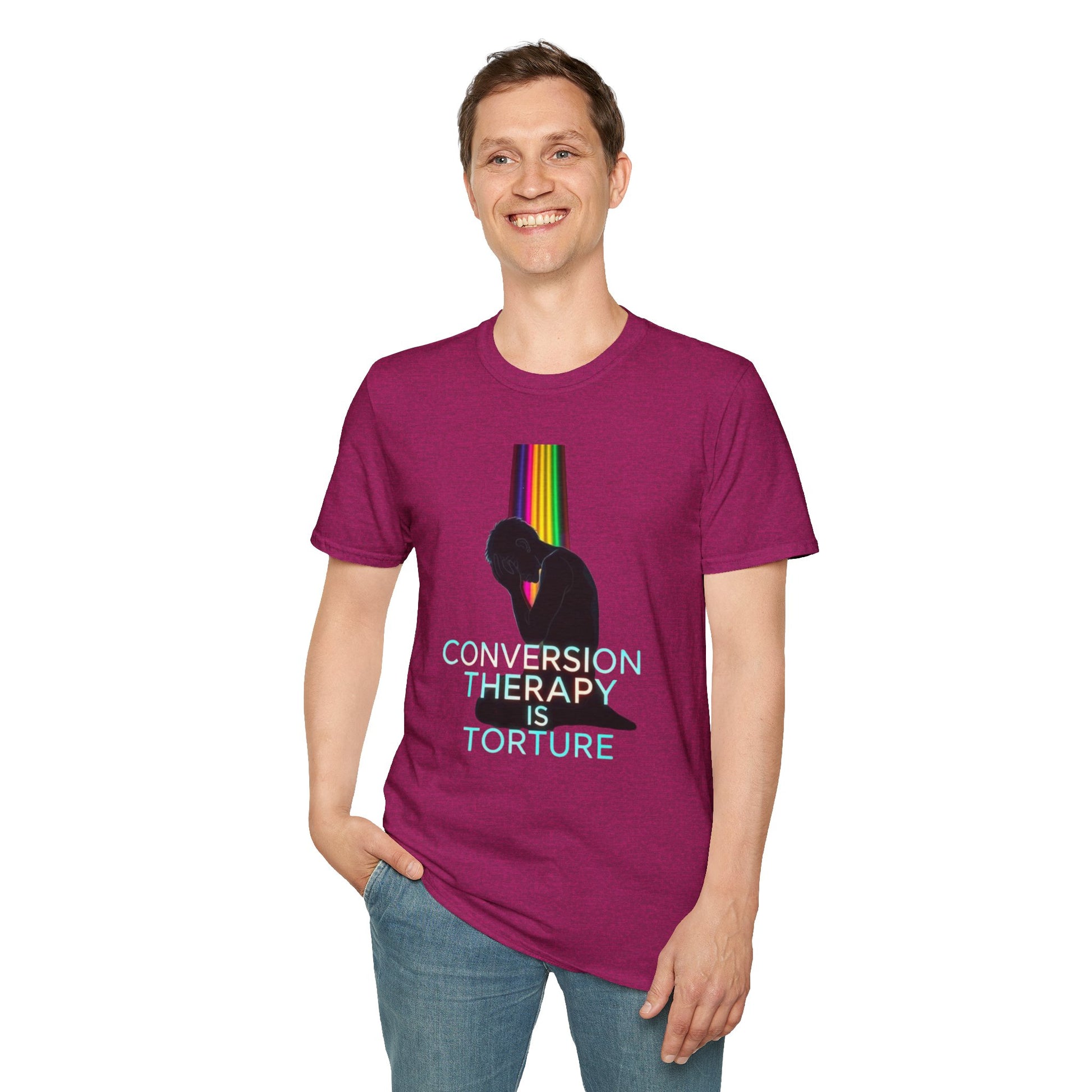 Unisex Softstyle T-Shirt: "Conversion Therapy is Torture" & "We All Belong" - LGBTQ+ Empowerment Tee