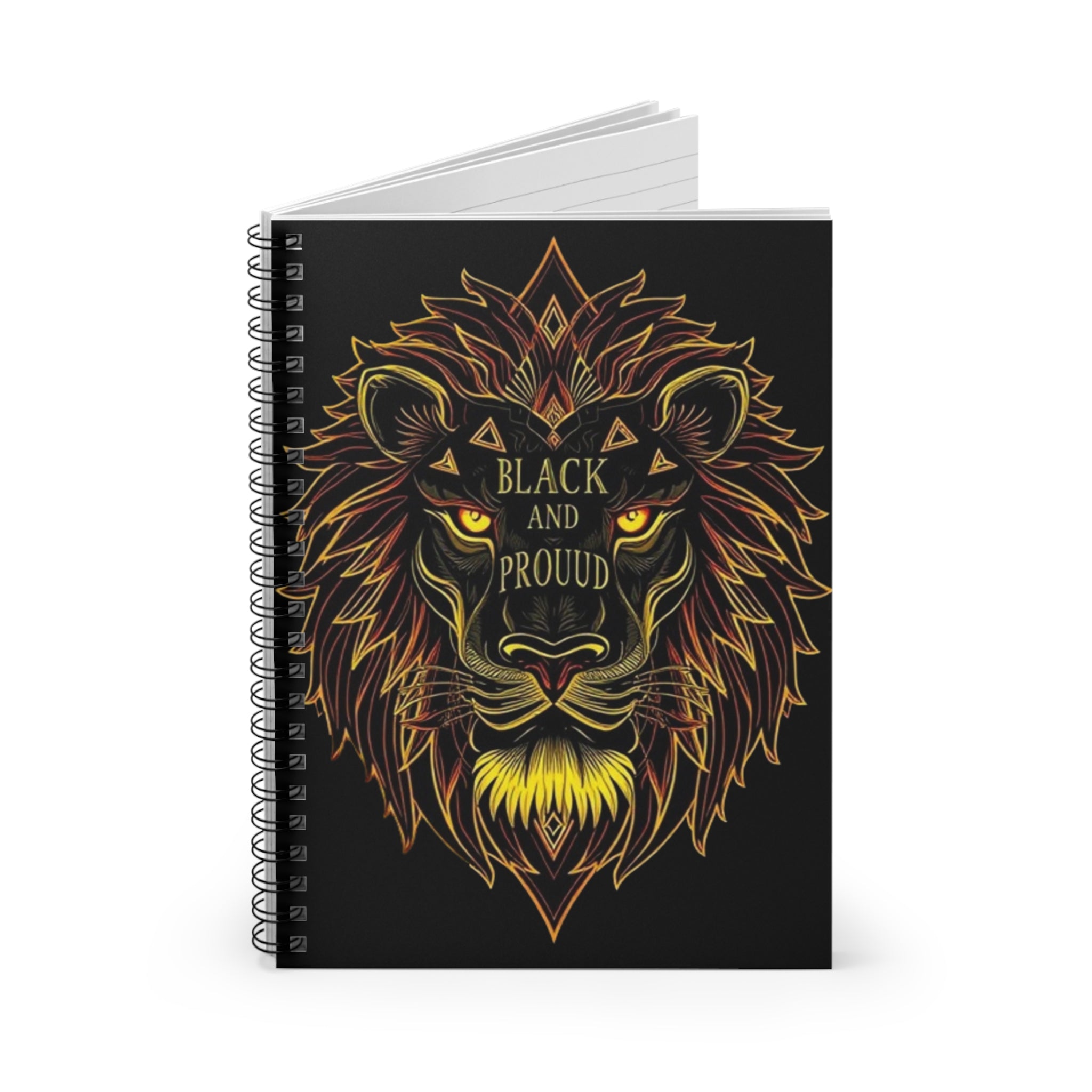 Spiral Notebook - Black and Proud Lion Design for Creativity and Inspiration