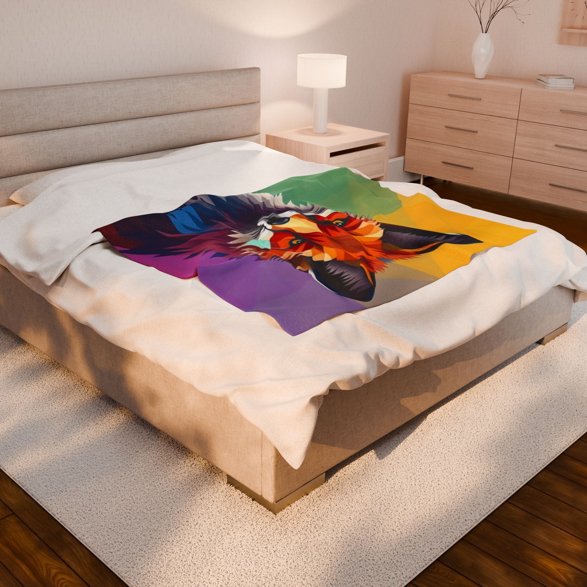 Fractal Fox Velveteen Plush Blanket