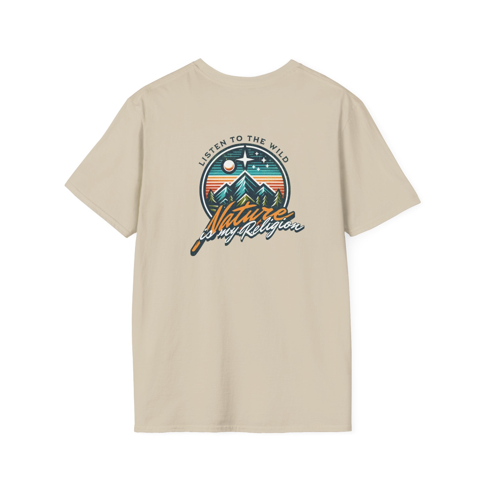 Outdoor Adventure Unisex Softstyle T-Shirt - "Listen to the Wild - Nature is My Religion" Design
