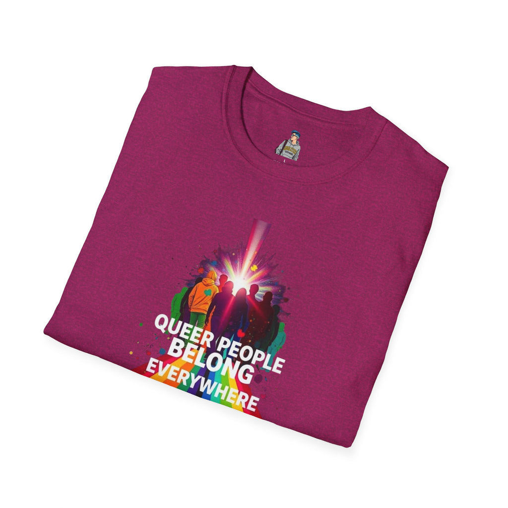 Queer Pride Unisex Softstyle T-Shirt - "Queer People Belong Everywhere"