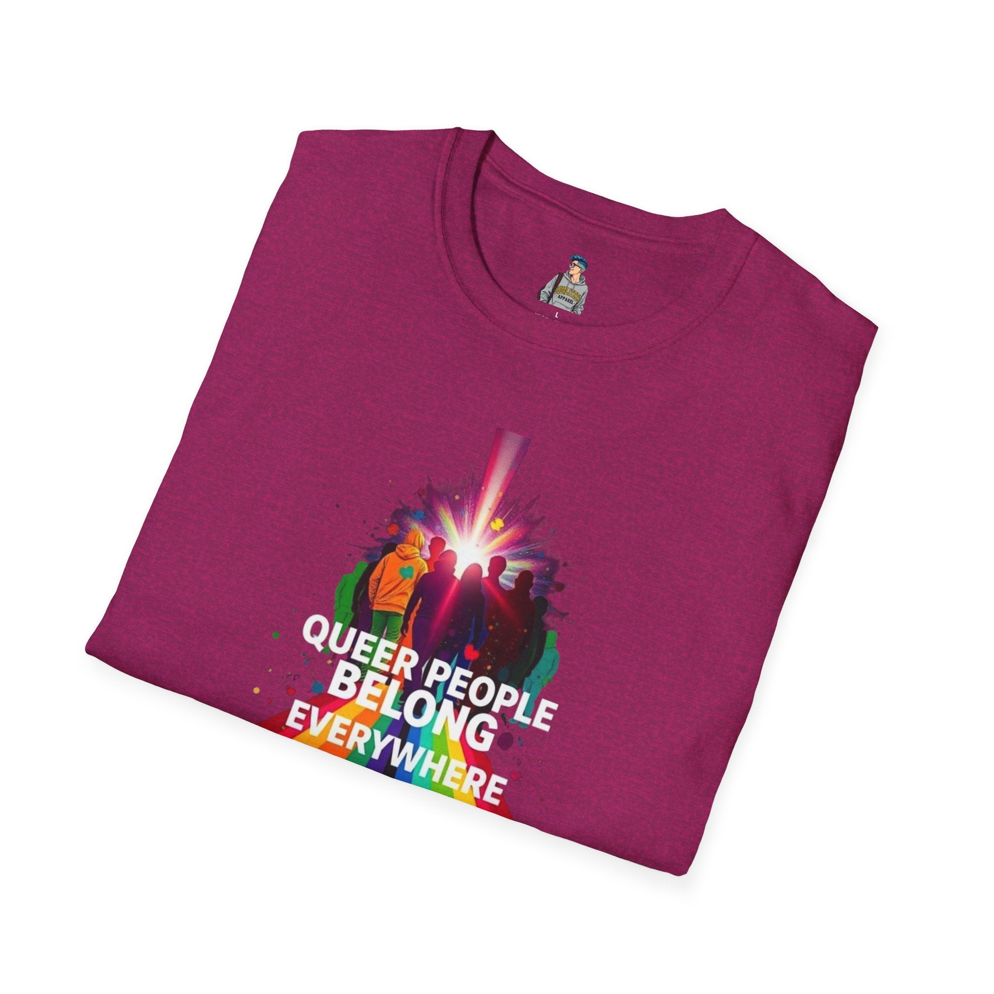 Queer Pride Unisex Softstyle T-Shirt - "Queer People Belong Everywhere"