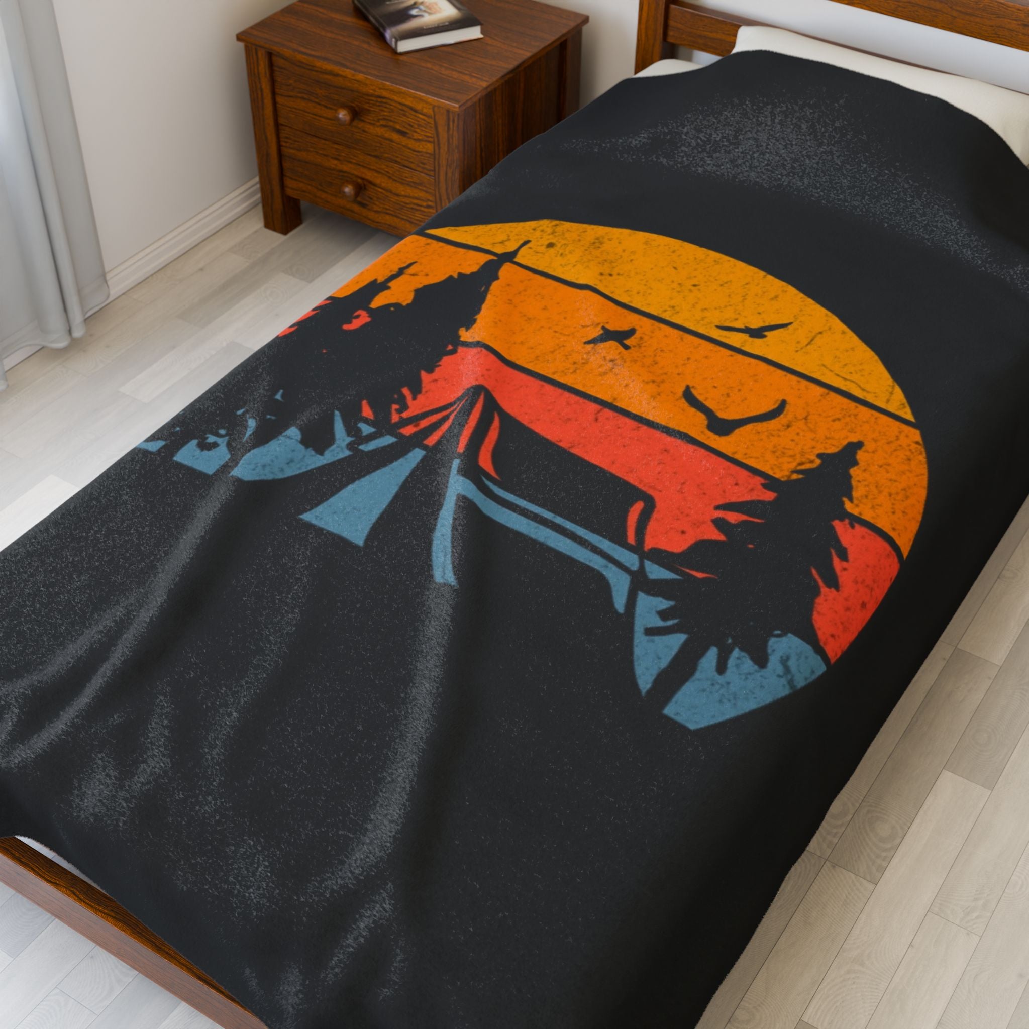 Camp Scene Velveteen Plush Blanket – For Comfort and Warmth