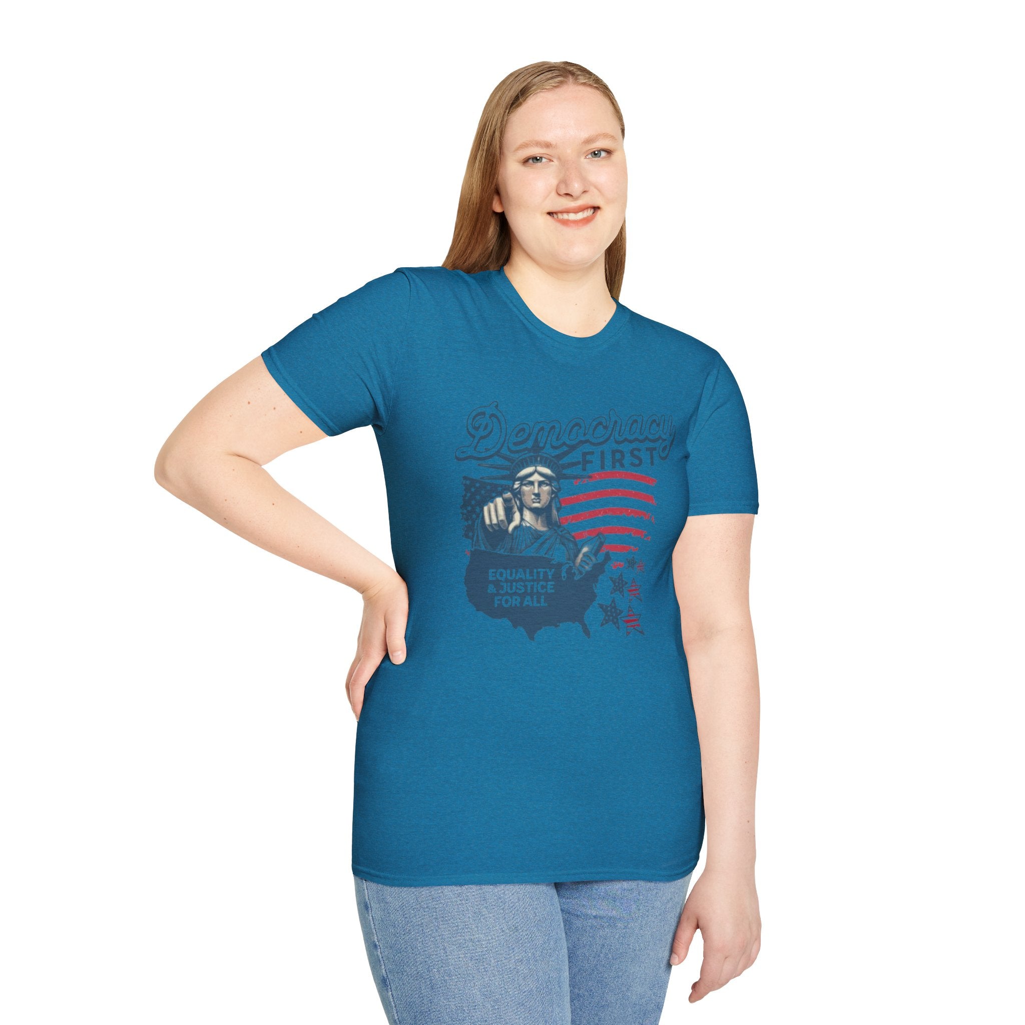 Democracy First T-Shirt | Unisex Softstyle Tee for Equality & Justice