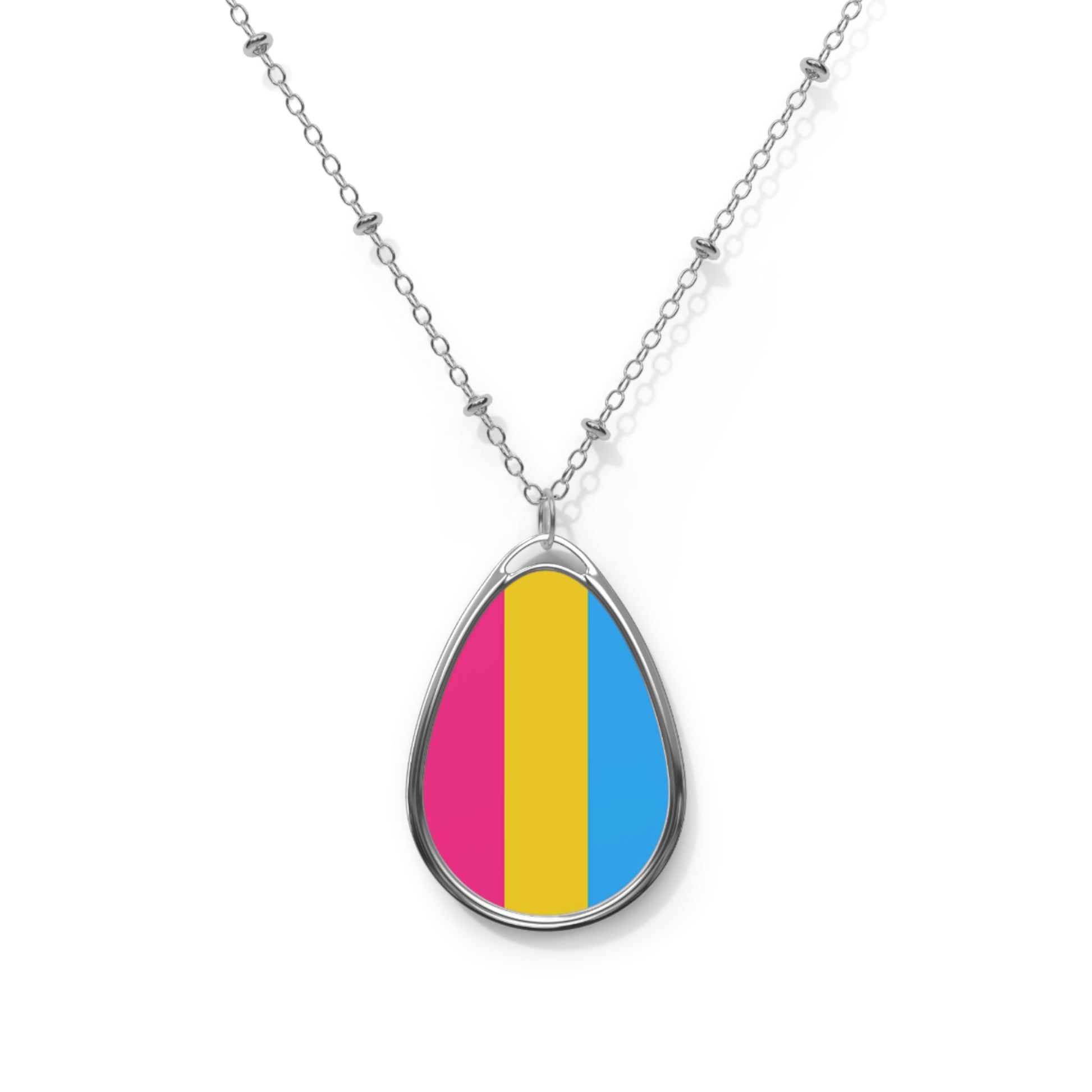 Pansexual Pride Oval Necklace - Stylish Silver Pendant for Inclusivity and Celebration