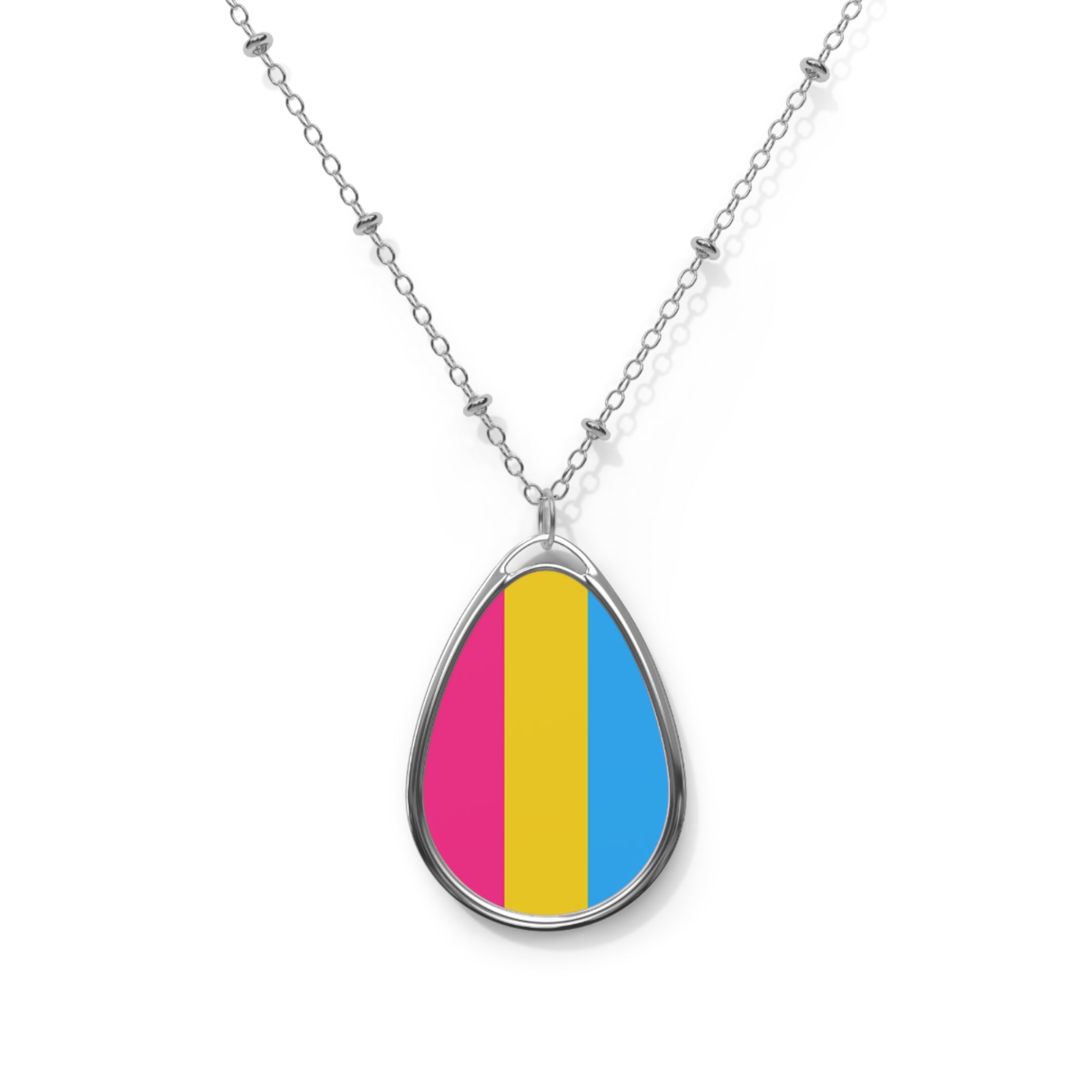 Pansexual Pride Oval Necklace - Stylish Silver Pendant for Inclusivity and Celebration