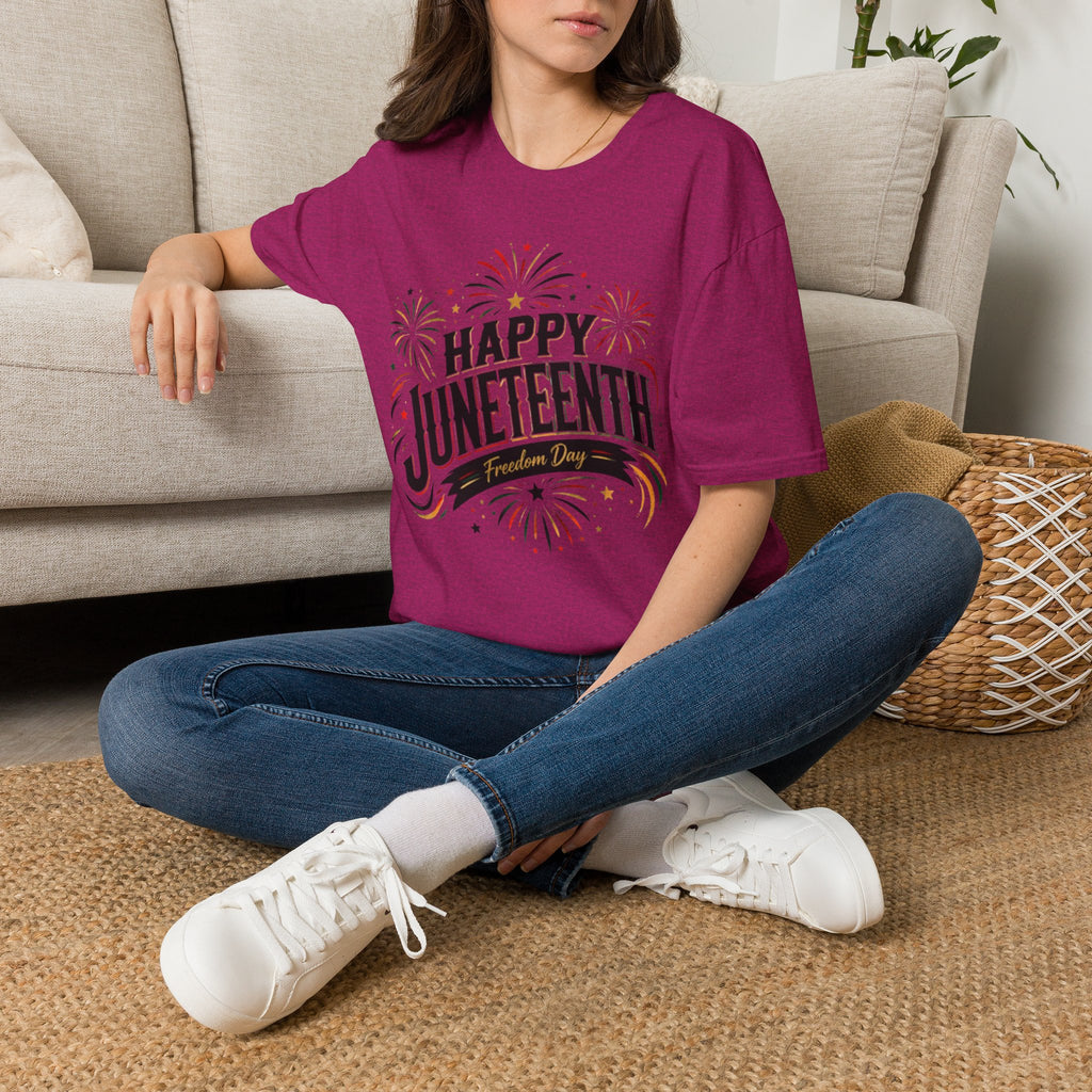 Juneteenth T-Shirt - "Happy Juneteenth" Fireworks Celebration Tee