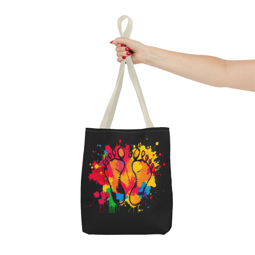 Rainbow Paint Splatter Footprints Tote Bag