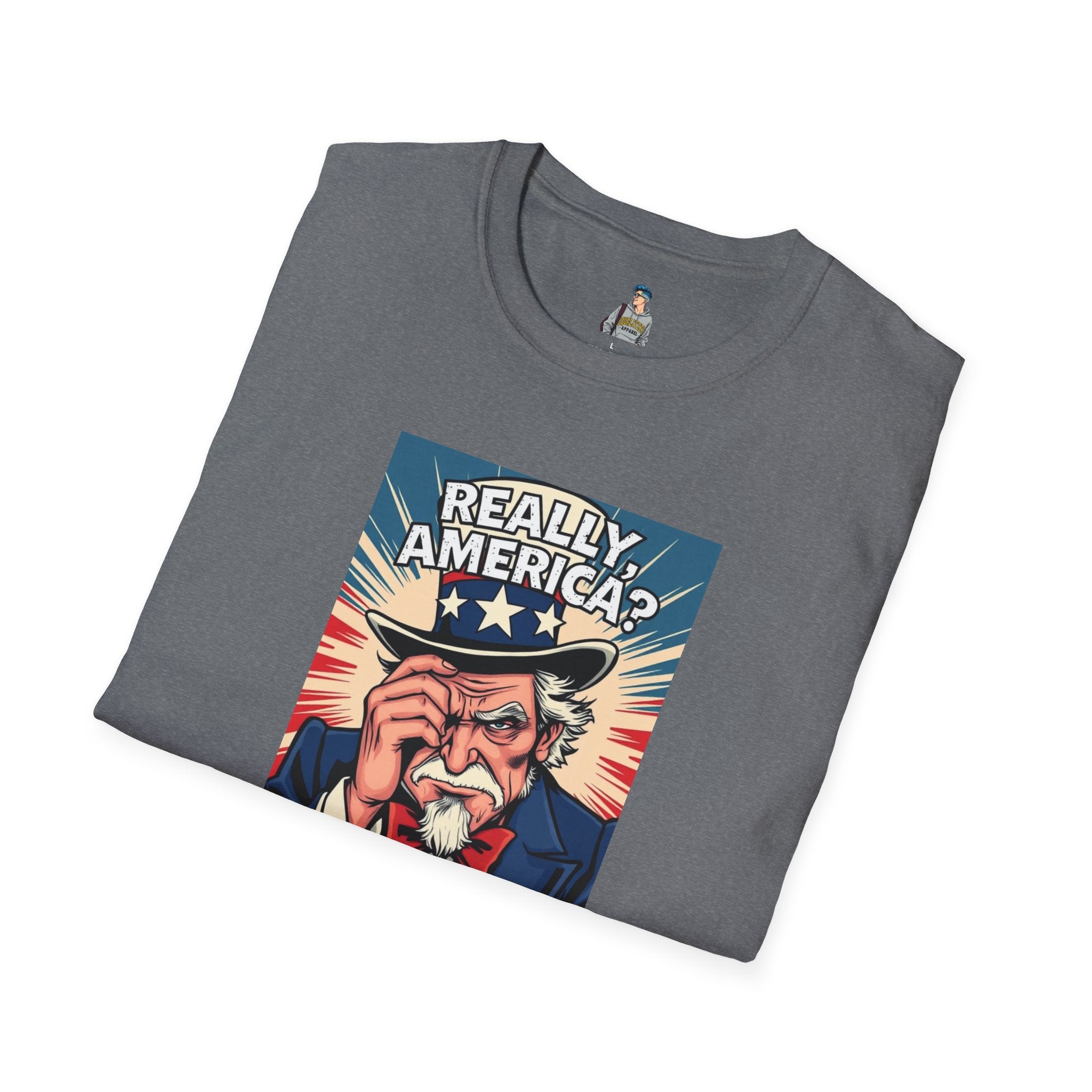 Uncle Sam in disbelief Really, America? Unisex softstyle T-Shirt