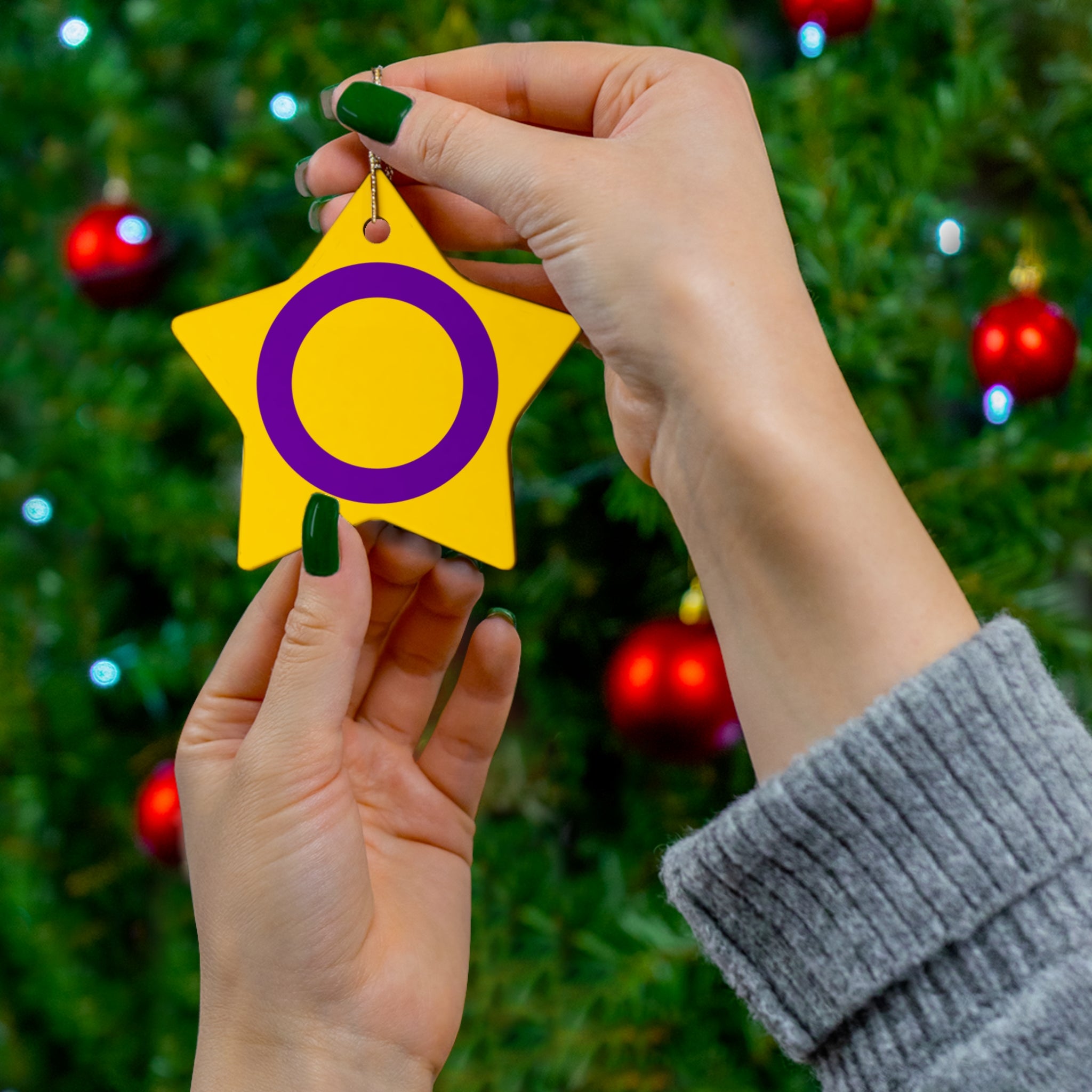 Intersex Pride- 4 Shapes Ceramic Ornaments - Fun and Festive Holiday Decor