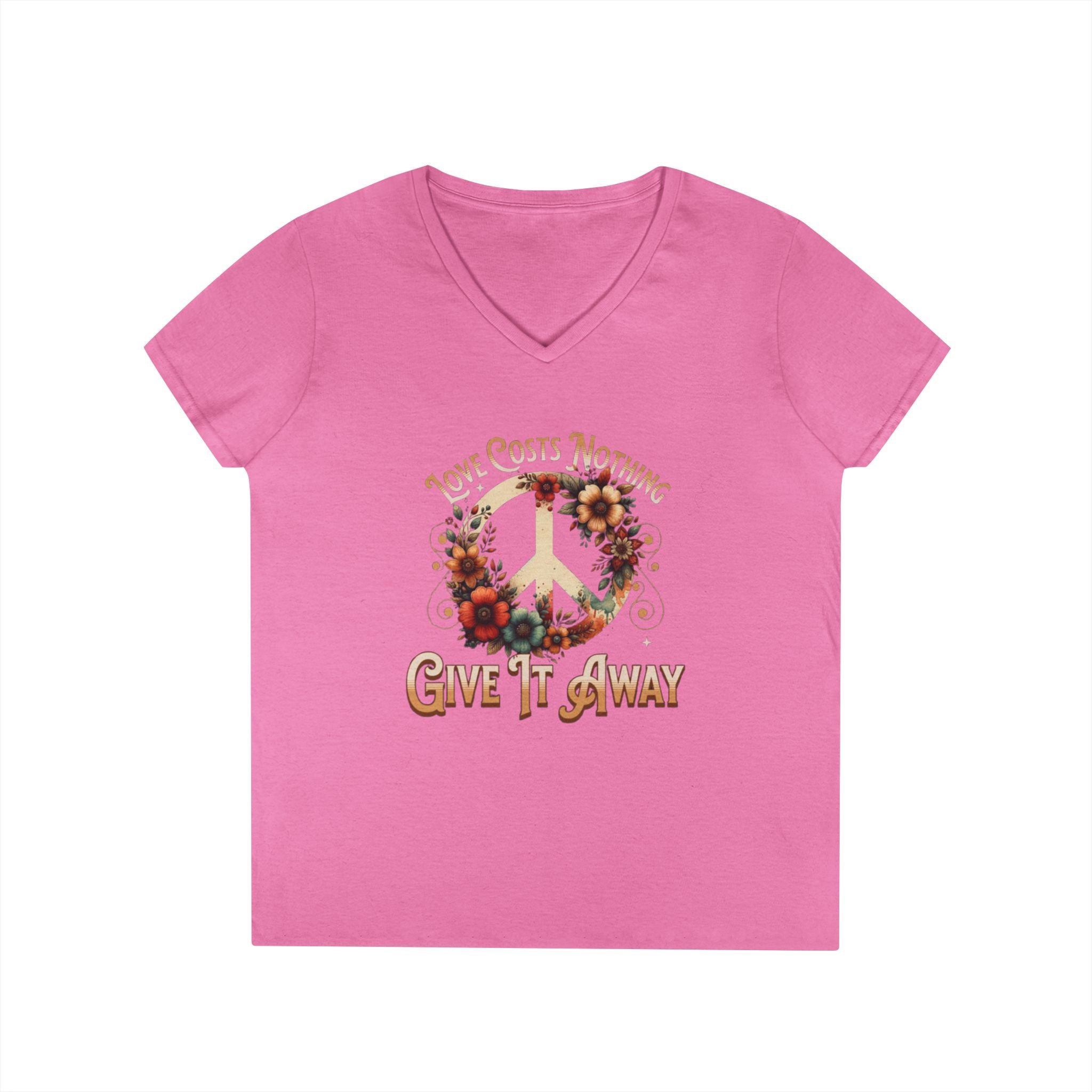 Women's Peace Love T-Shirt - Give It Away | Floral V-Neck Tee for Positive Vibes
