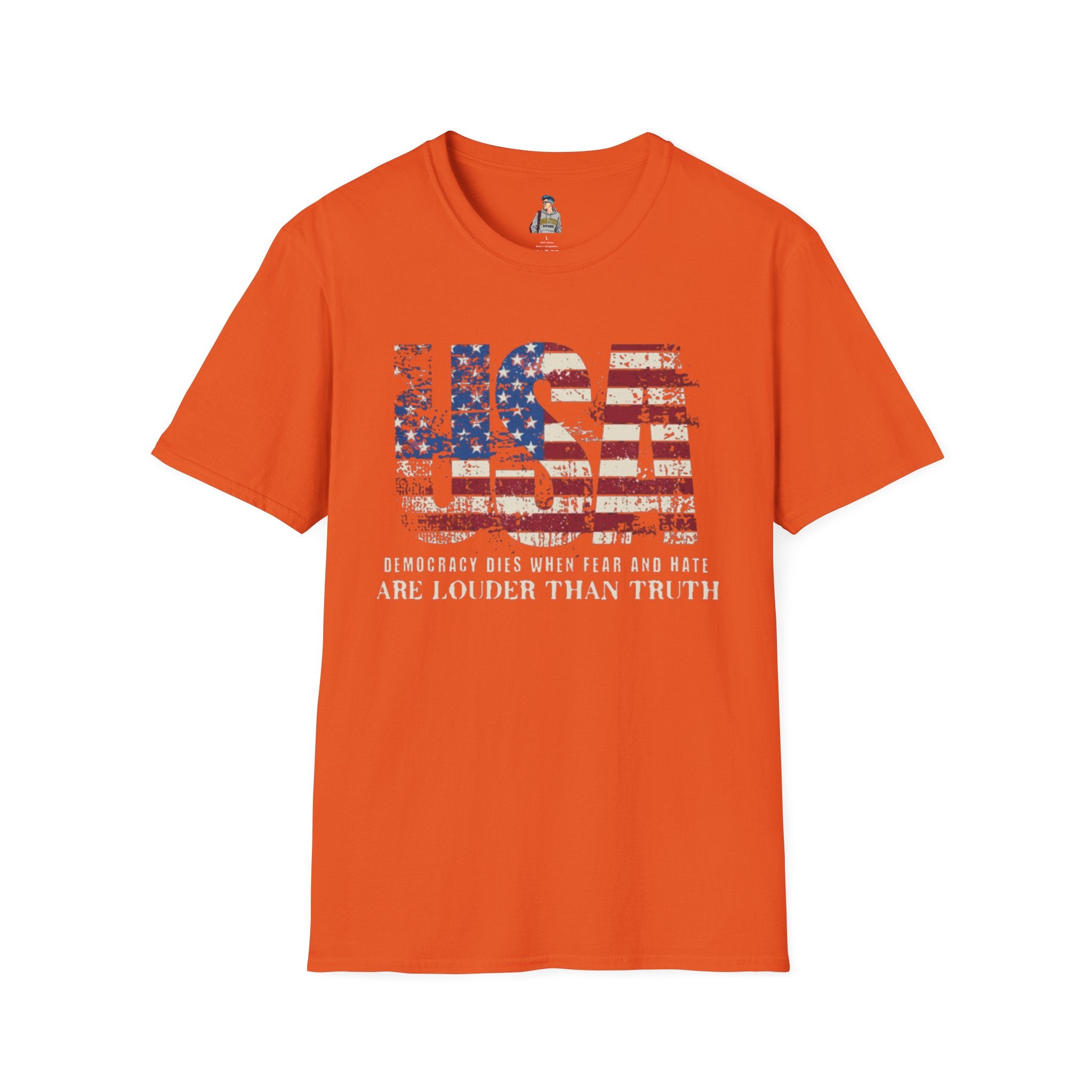 Patriotic Unisex Softstyle T-Shirt - "USA" & History Quote Design