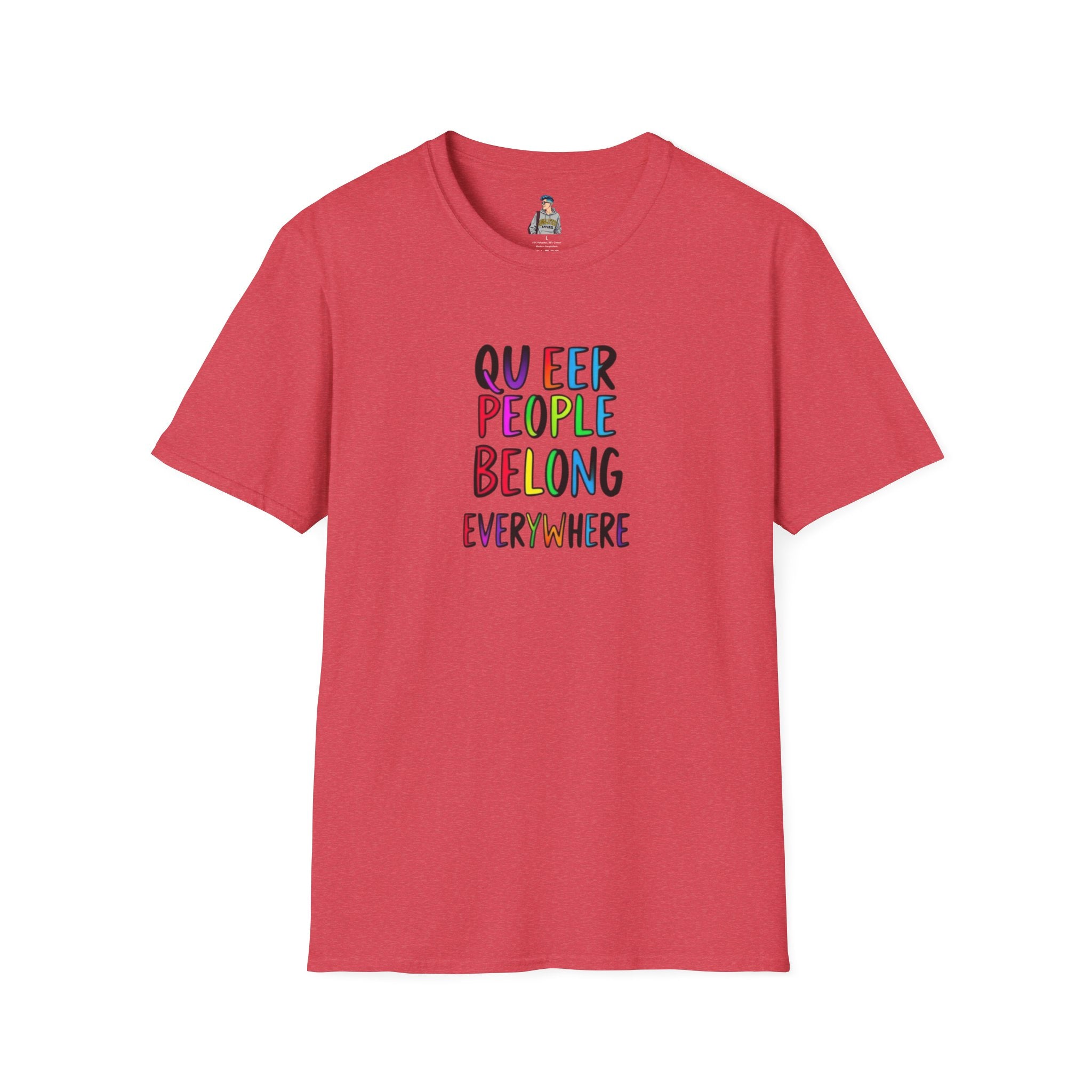 Queer Pride Unisex Softstyle T-Shirt - "Queer People Belong Everywhere"