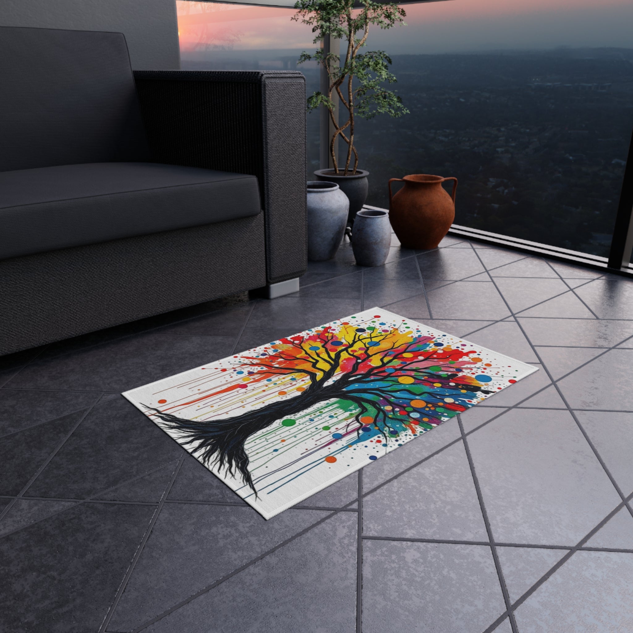 Vibrant Tree of Life Outdoor Rug - Colorful Decorative Mat for Patios & Gardens