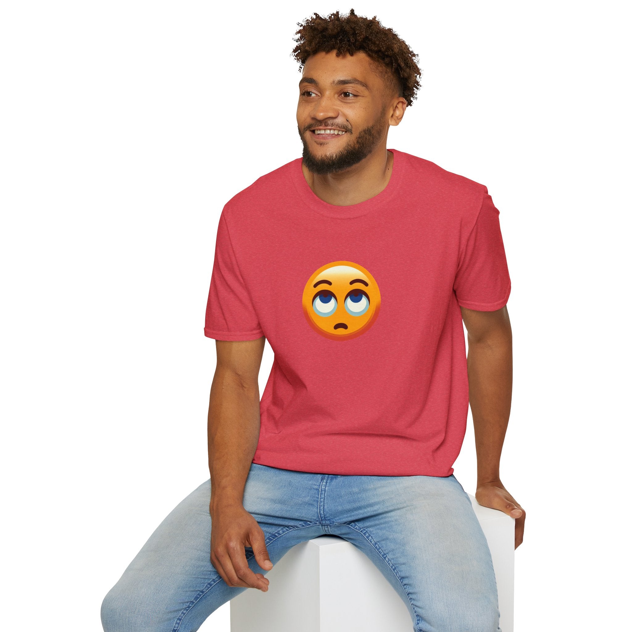 Unisex Softstyle T-Shirt with Eye Roll Emoji | Casual Graphic Tee for Everyday Humor
