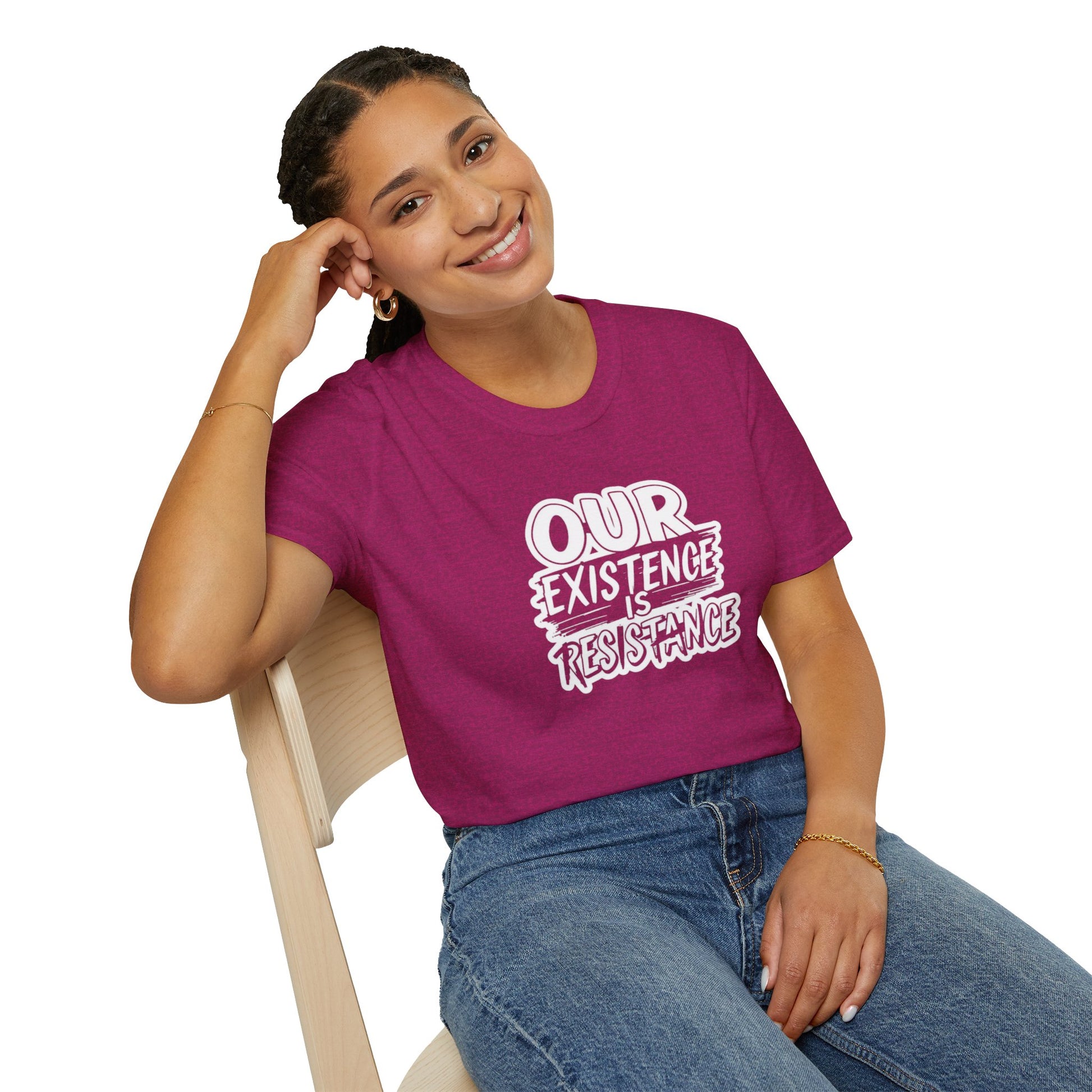 Unisex Softstyle T-Shirt - "Our Existence is Resistance" - Motivational Tee for Activists, Casual Wear, Gift for Change-makers