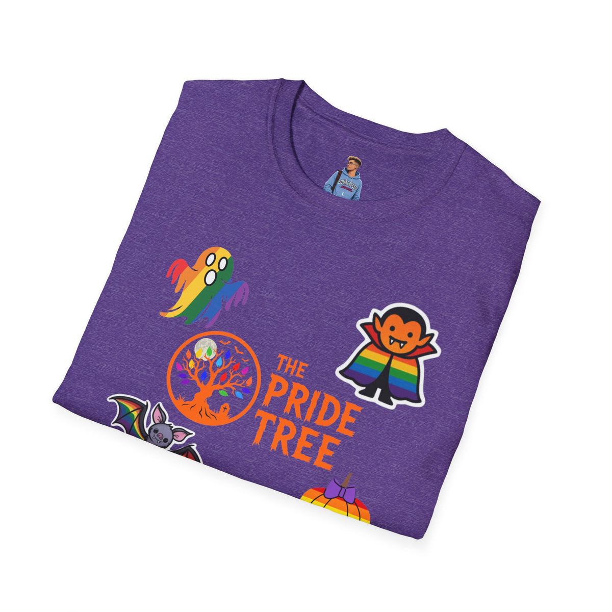 The Pride Tree Halloween T‑Shirt — Rainbow Ghosts, Pumpkins & Bat Graphic Tee