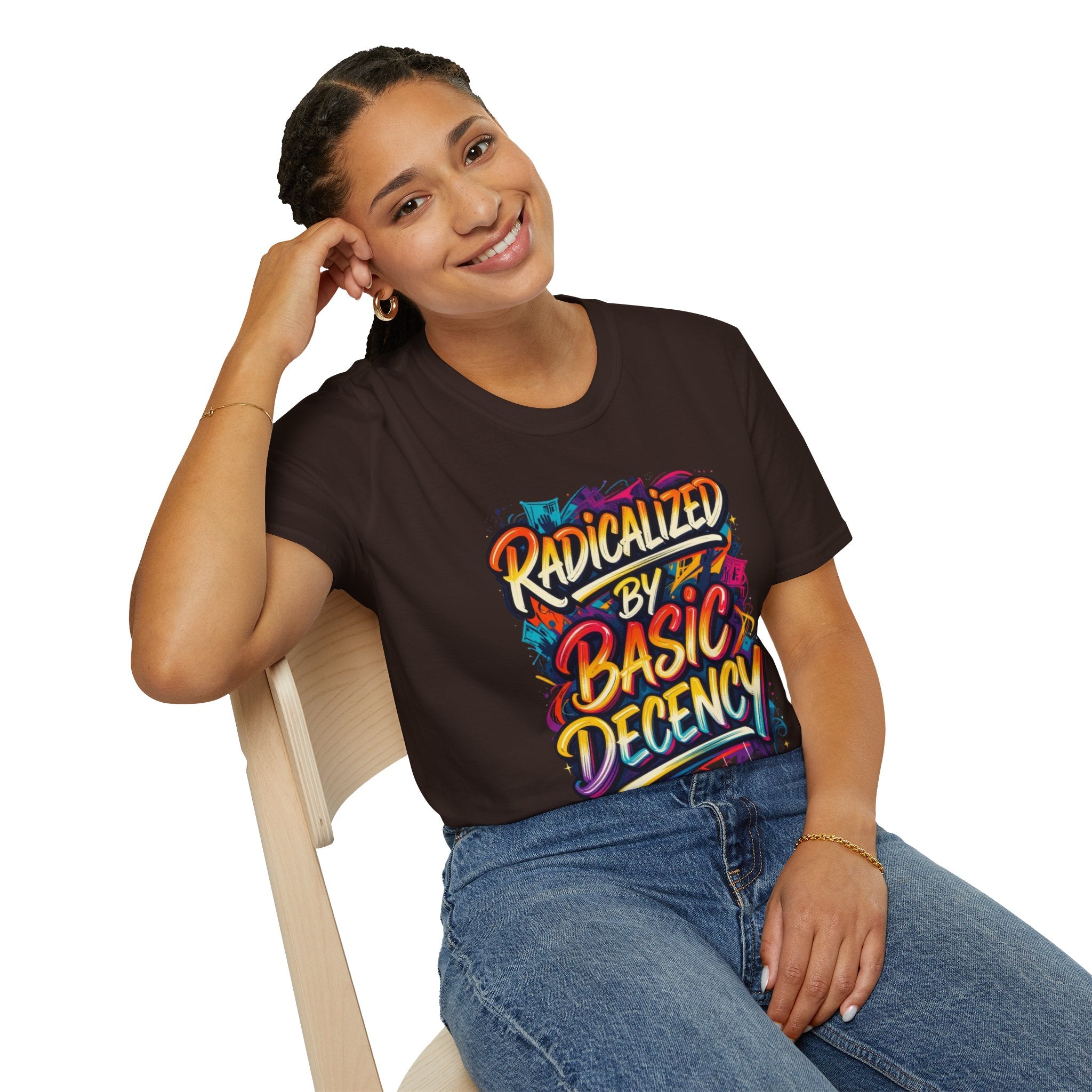Radicalized by Basic Decency T-Shirt Colorful Graffiti Typography