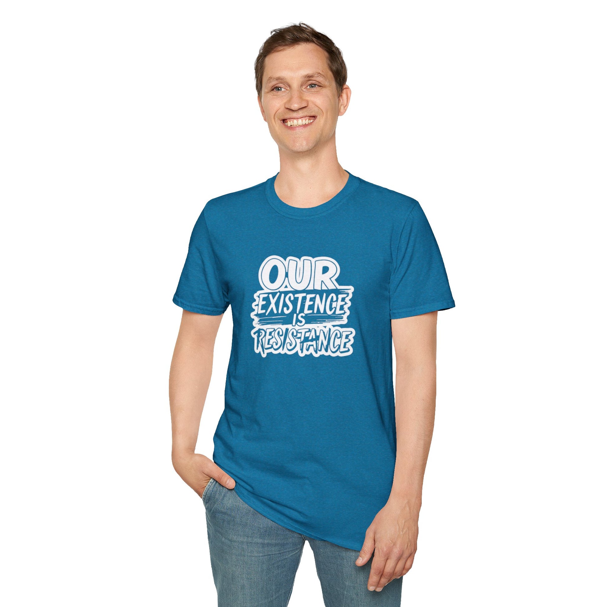 Unisex Softstyle T-Shirt - "Our Existence is Resistance" - Motivational Tee for Activists, Casual Wear, Gift for Change-makers