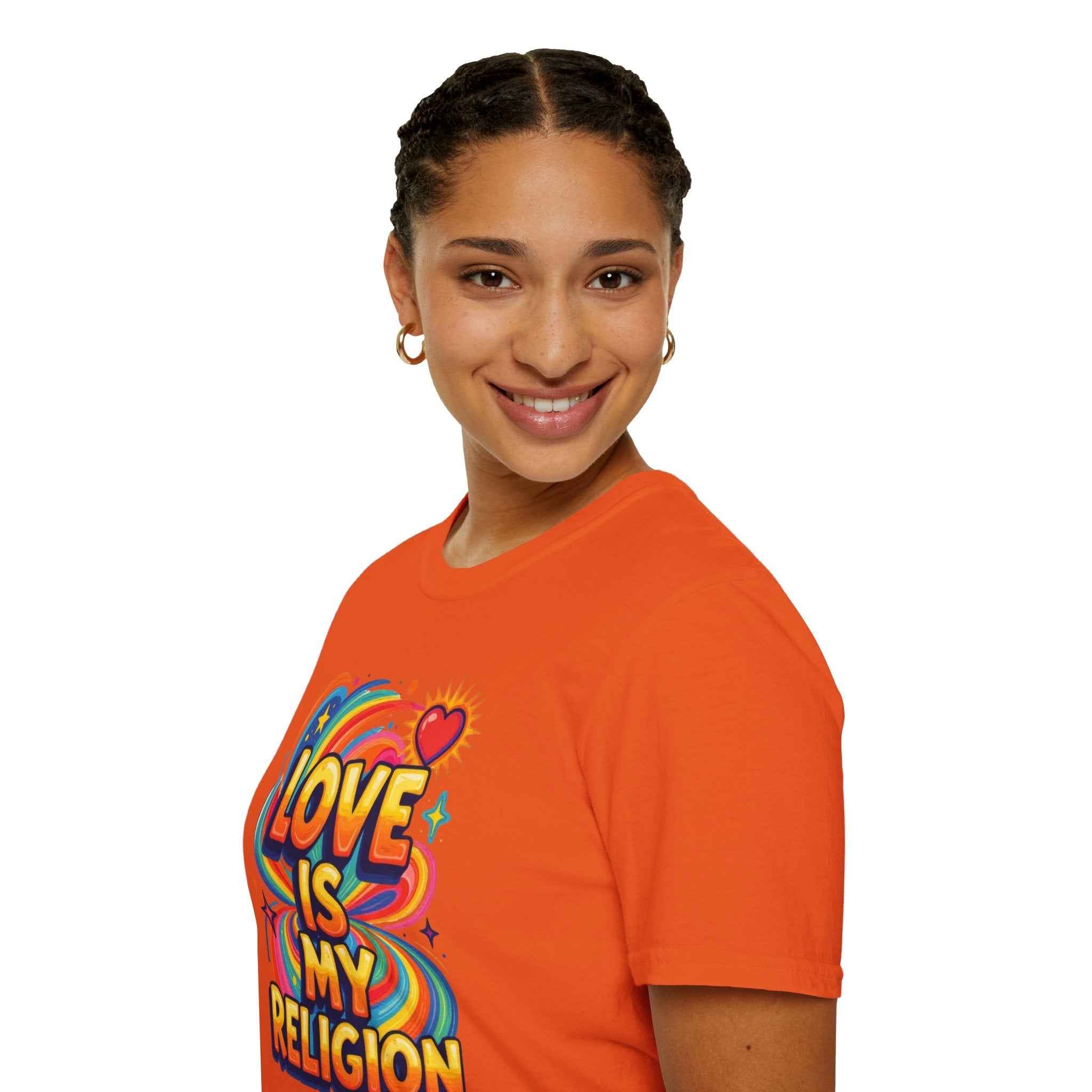 T-Shirt — "Love Is My Religion" Retro Rainbow Graphic Tee