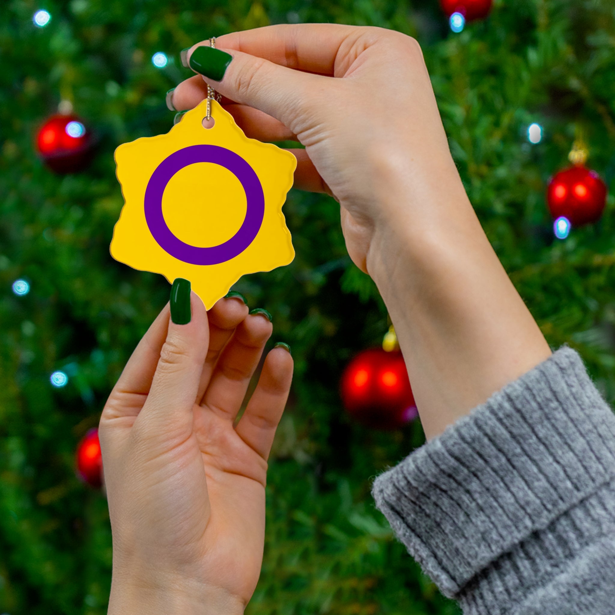 Intersex Pride- 4 Shapes Ceramic Ornaments - Fun and Festive Holiday Decor