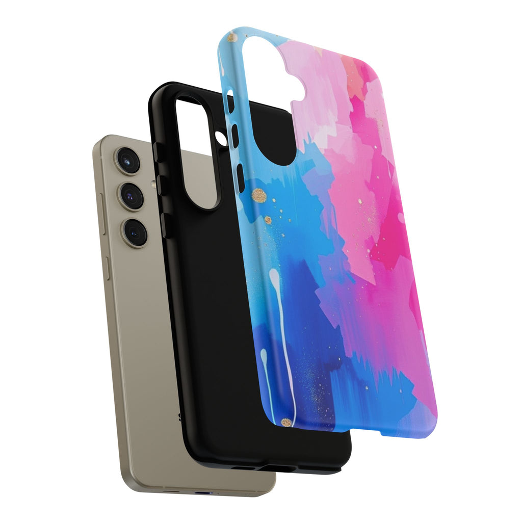 Android OR iPhone Compatible Cases - Pink and Blue Color Splash Design