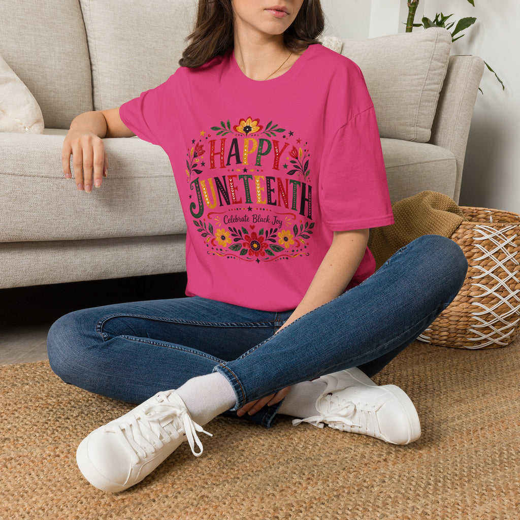Juneteenth T-Shirt — "Happy Juneteenth" Floral Celebration Tee
