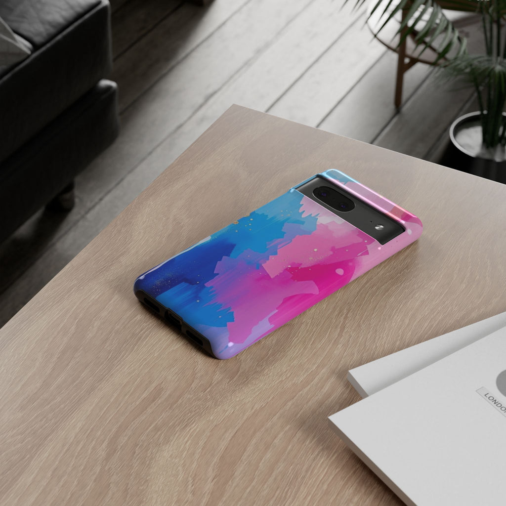 Android OR iPhone Compatible Cases - Pink and Blue Color Splash Design