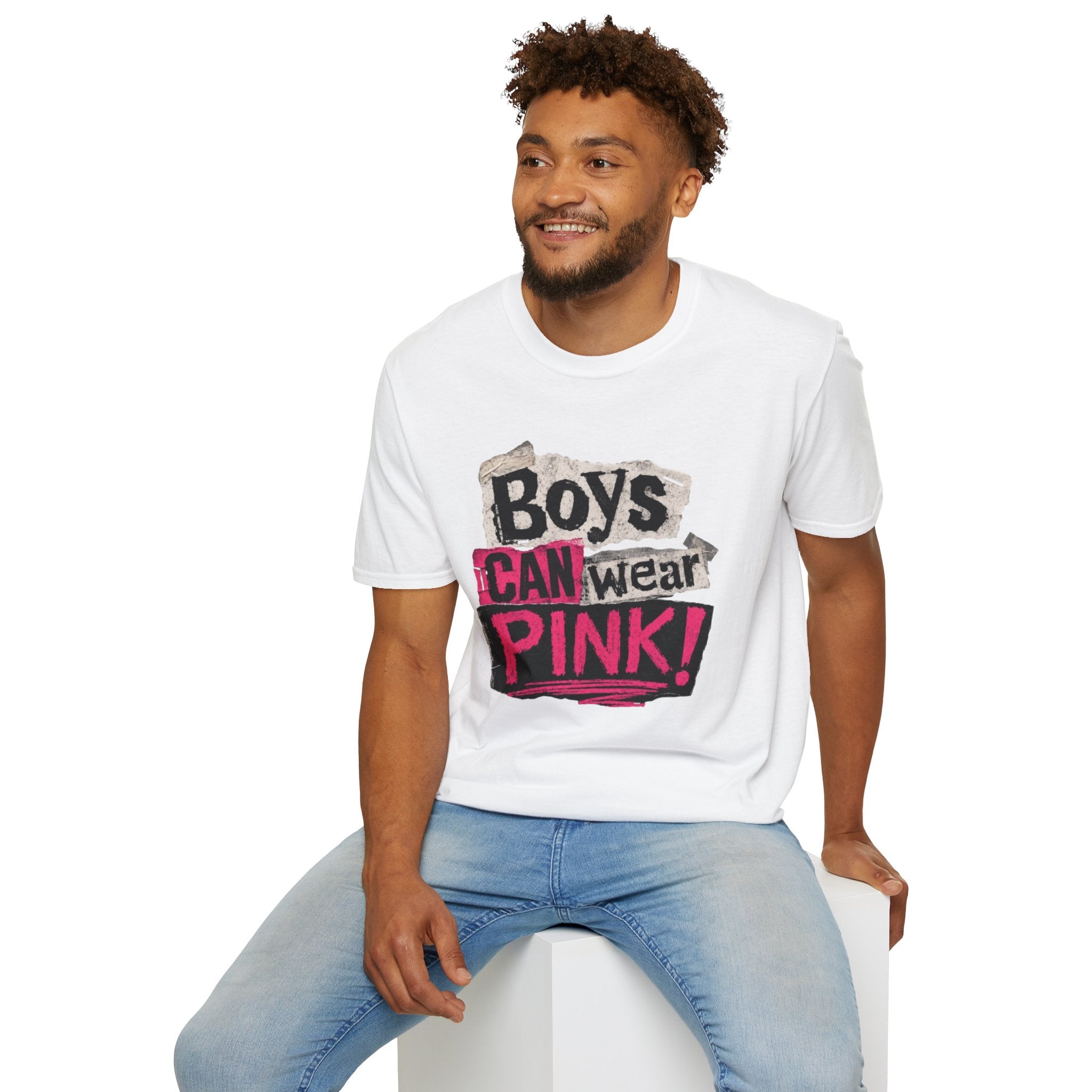 Boys Can Wear Pink T-Shirt — Bold Retro Feminist Graphic Tee
