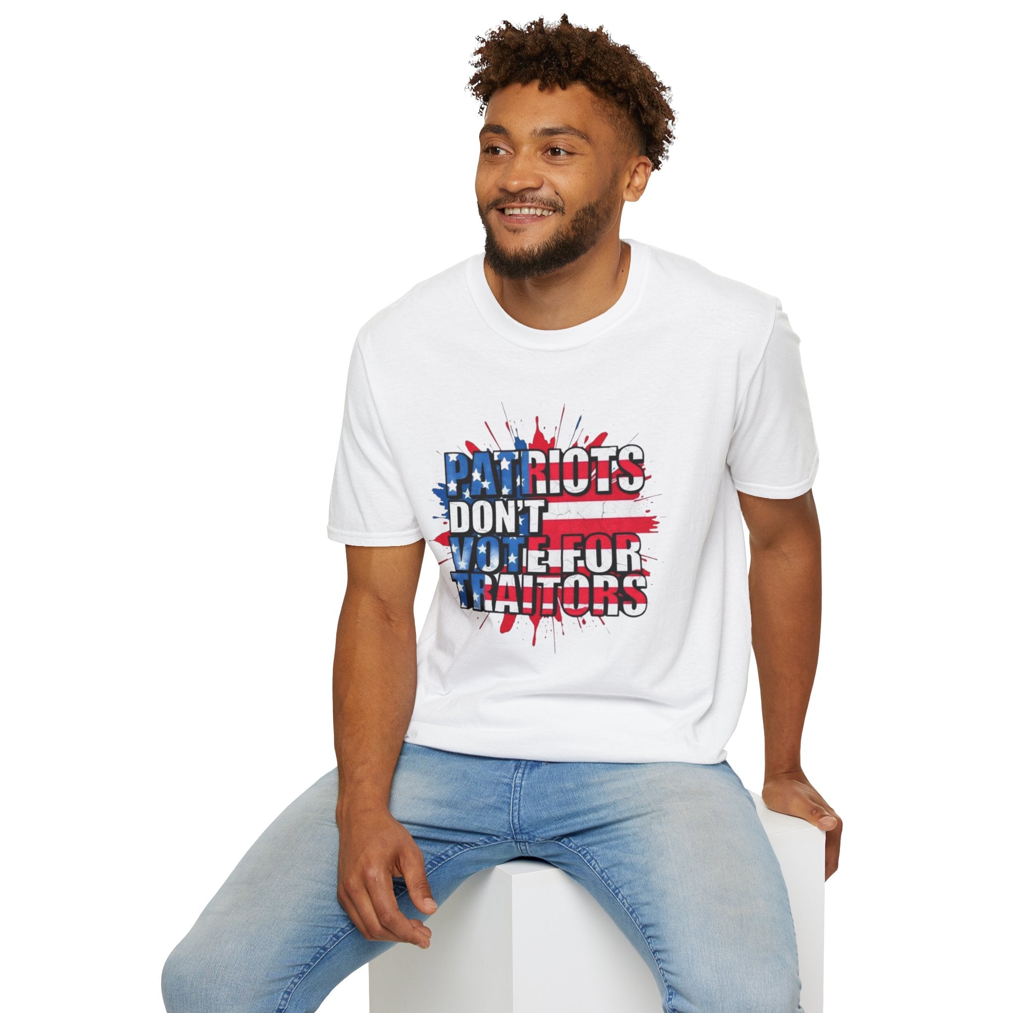 Unisex Softstyle T-Shirt - 'Patriots Don't Vote for Traitors' with USA Flag Design