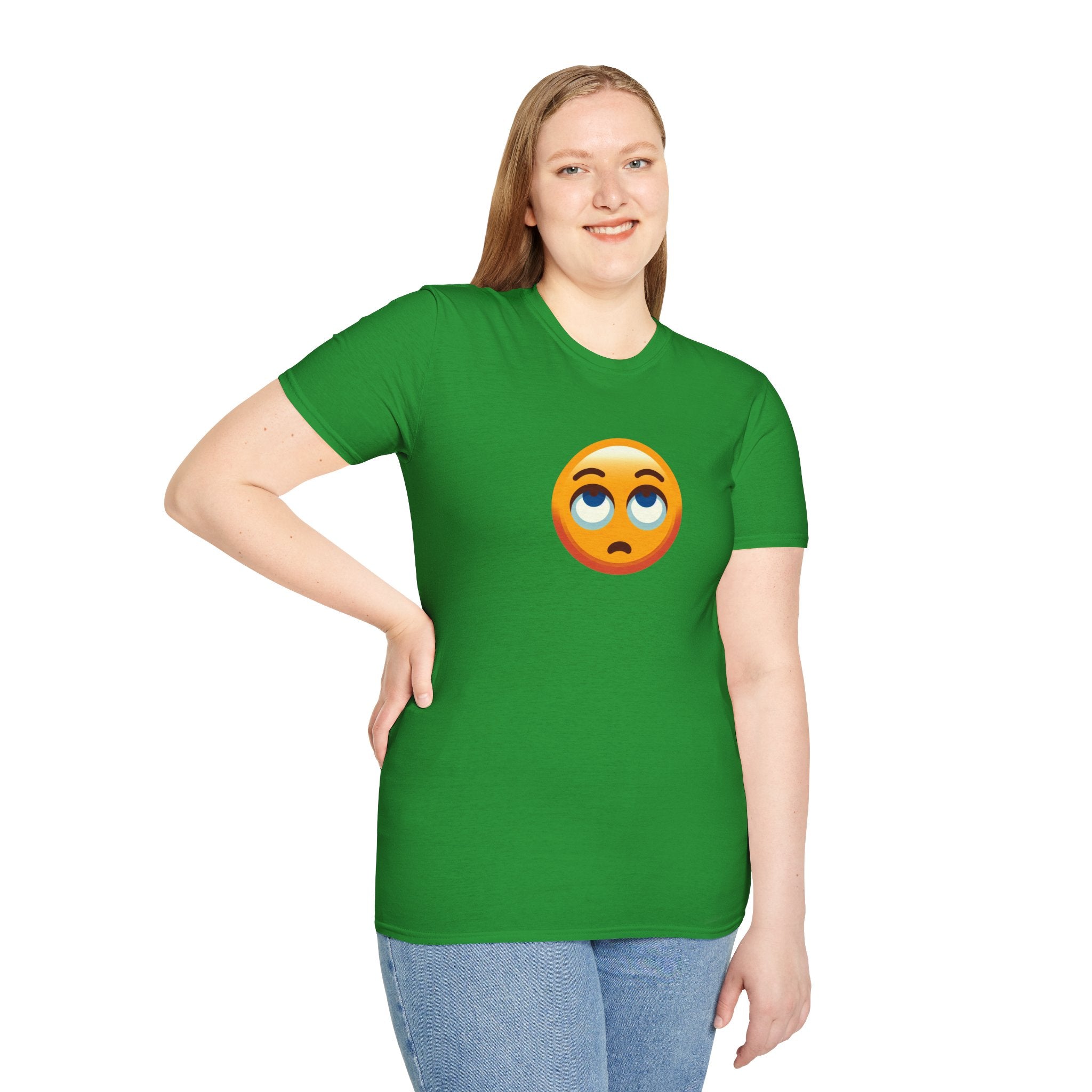 Unisex Softstyle T-Shirt with Eye Roll Emoji | Casual Graphic Tee for Everyday Humor