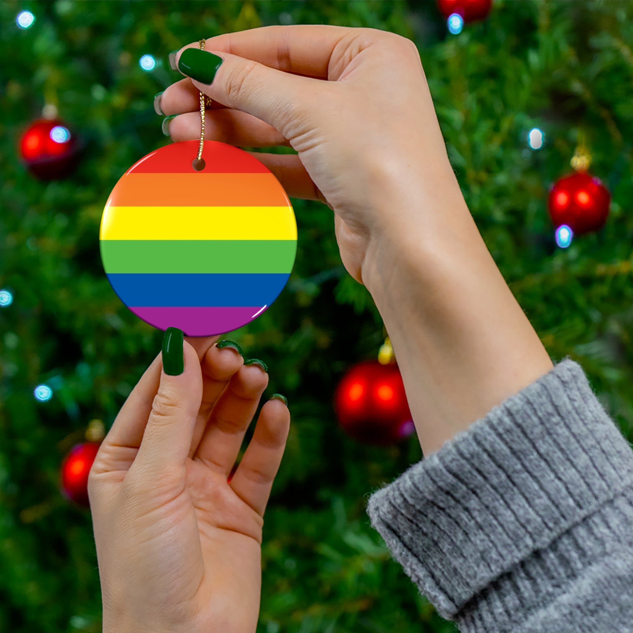 Pride Rainbow Star Ceramic Ornament - Colorful Holiday Decor