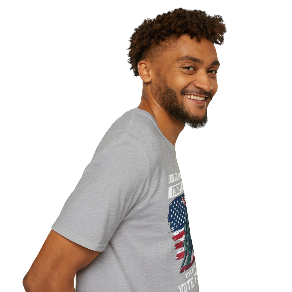 Unisex Softstyle T-Shirt: 'Our Grandparents Fought Fascists' Patriotic Tee