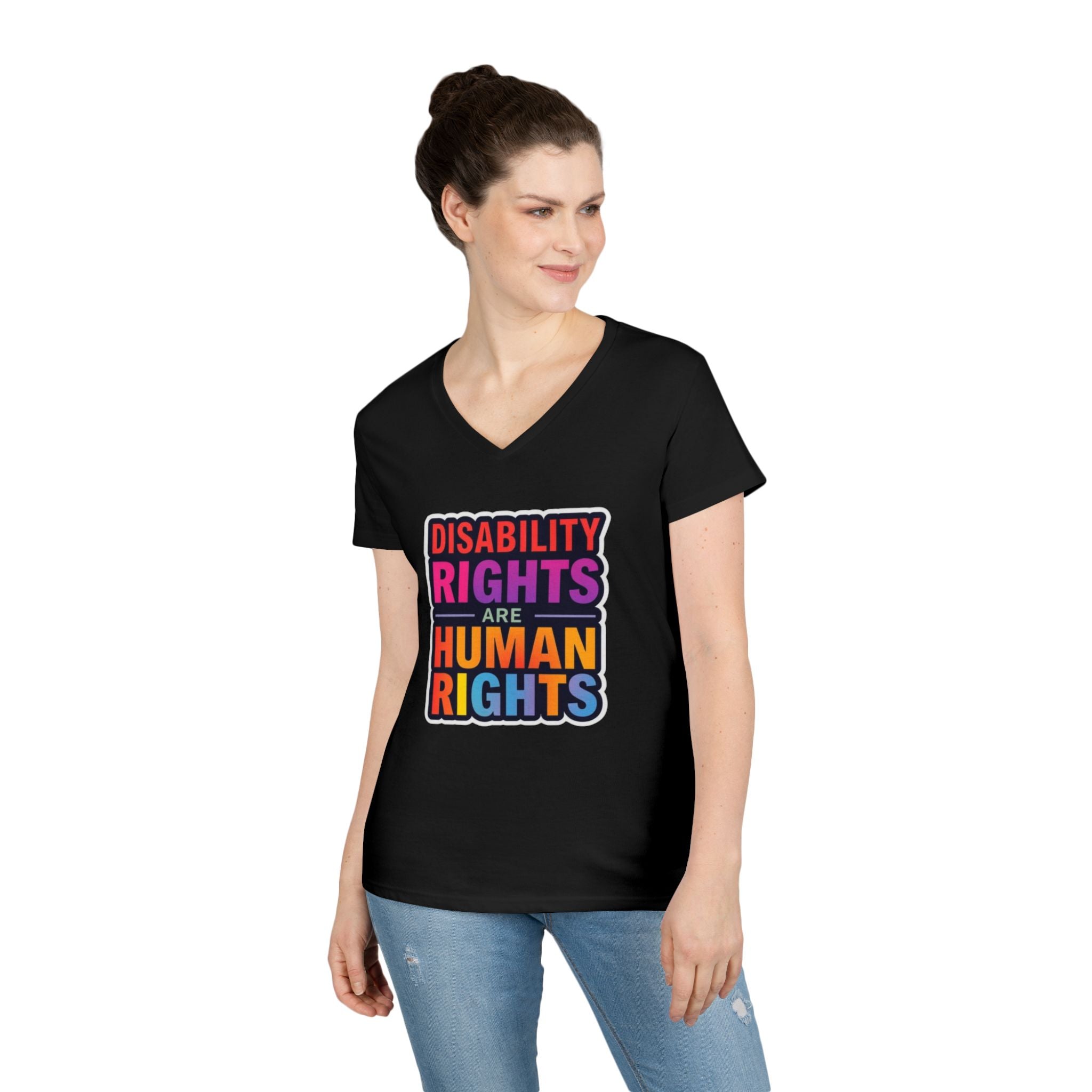 Empowering Ladies' V-Neck T-Shirt - Disability Rights Are Human Rights