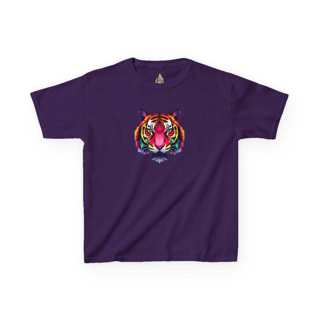 Colorful Fractal Tiger Kids Heavy Cotton Tee