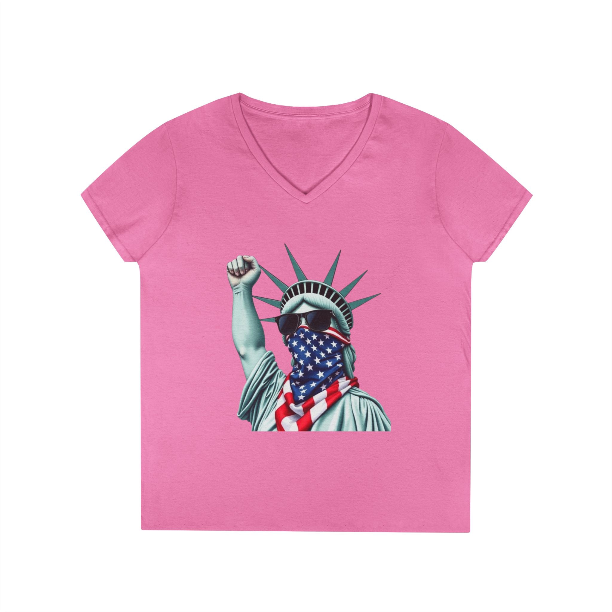 Patriotic Ladies' V-Neck T-Shirt - Resist Statue of Liberty Design