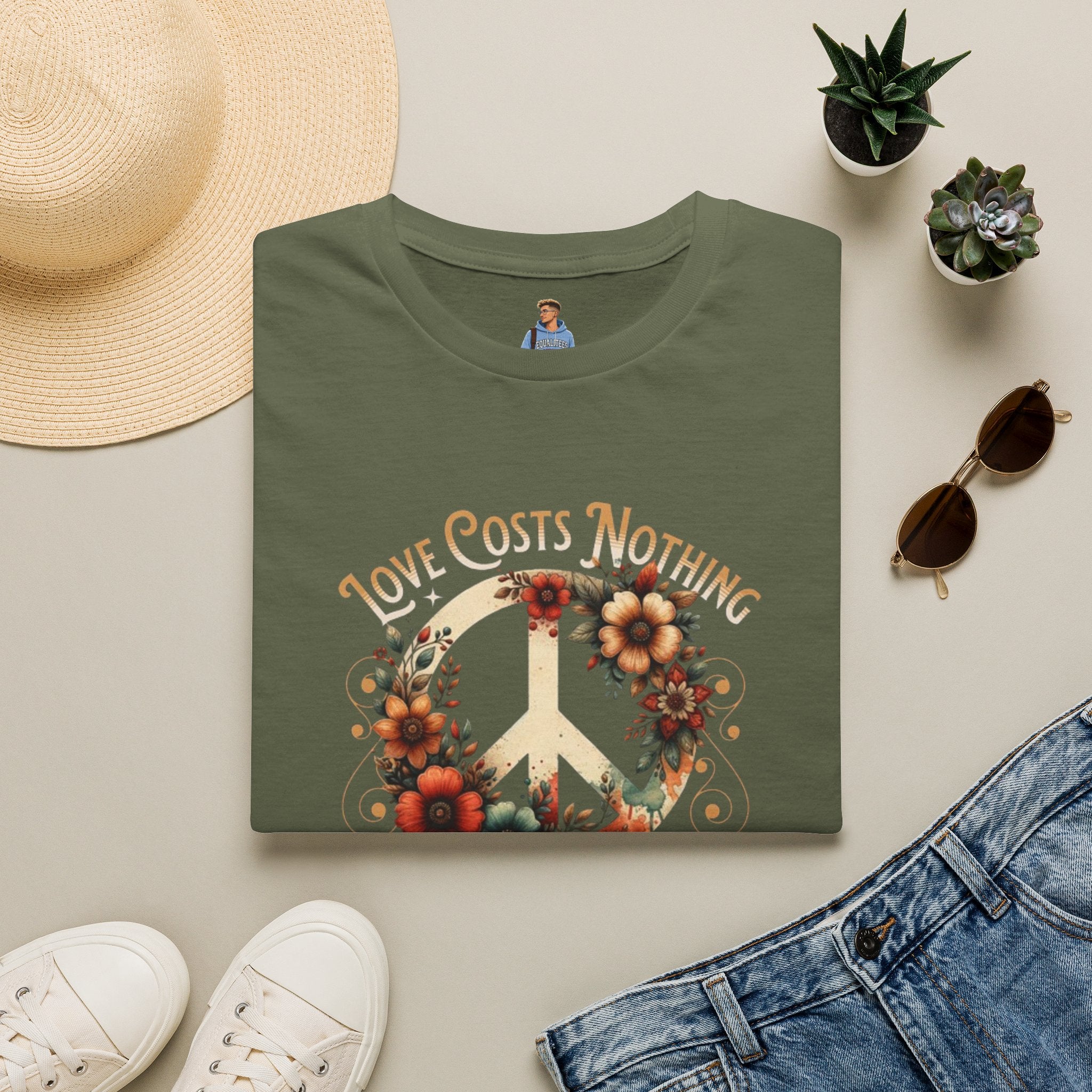 Unisex Softstyle T-Shirt - Love Costs Nothing, Give It Away Floral Peace Design
