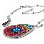 Oval Pendant Necklace — Colorful Mandala Teardrop