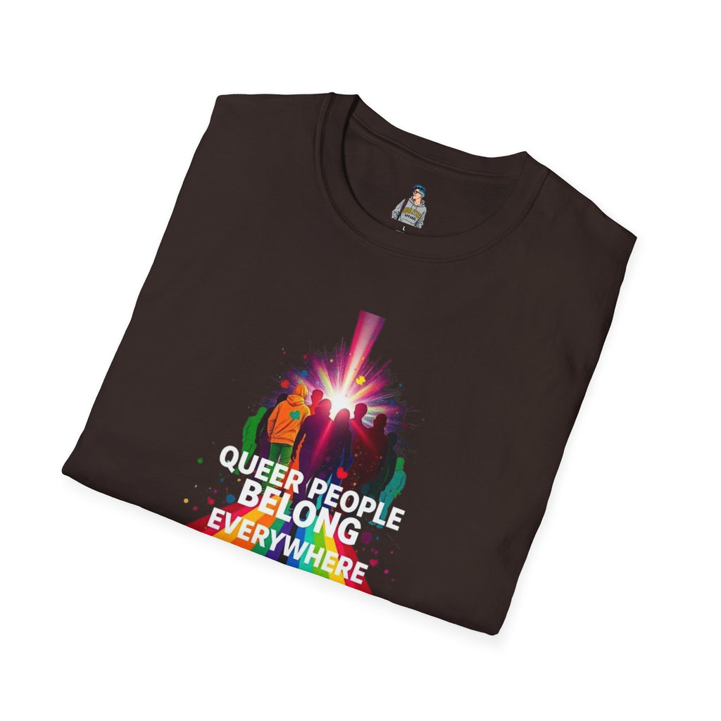 Queer Pride Unisex Softstyle T-Shirt - "Queer People Belong Everywhere"
