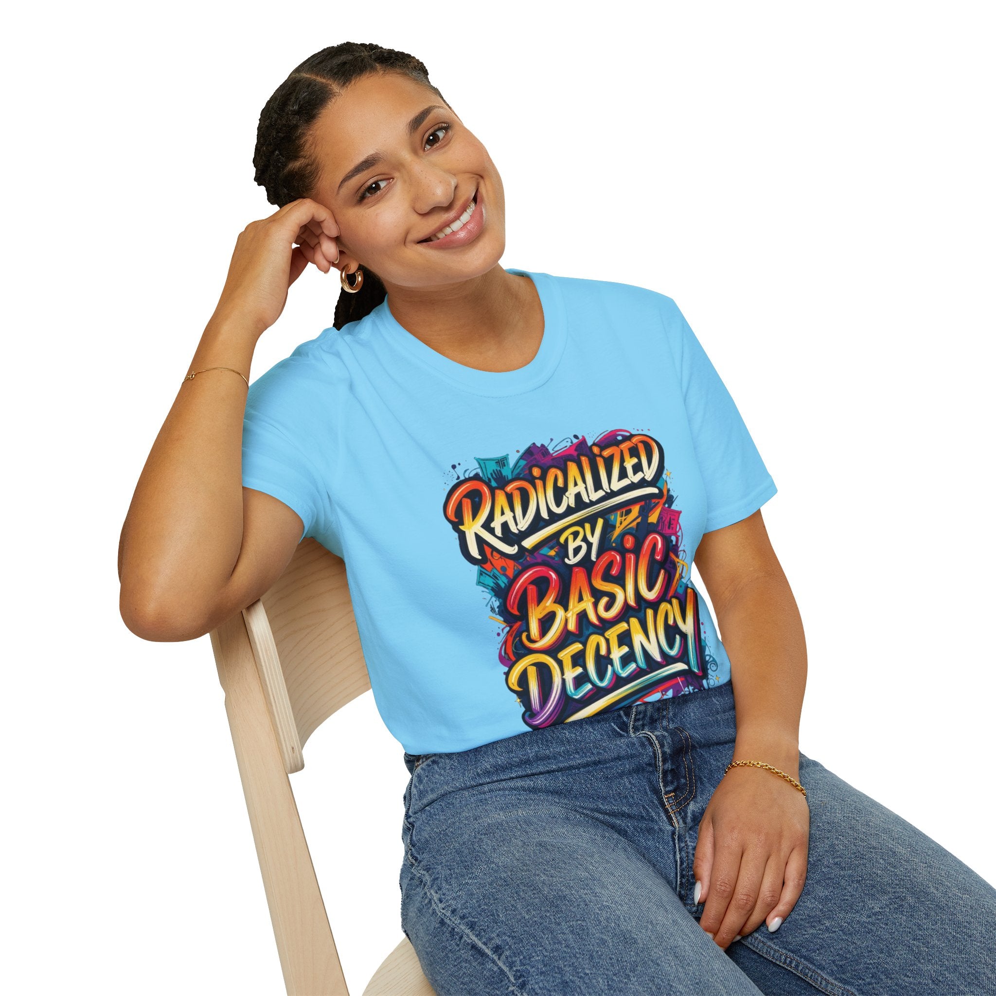 Radicalized by Basic Decency T-Shirt Colorful Graffiti Typography