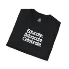 Educate. Advocate. Celebrate. Minimalist Pride T-Shirt - EqualiTees.Me
