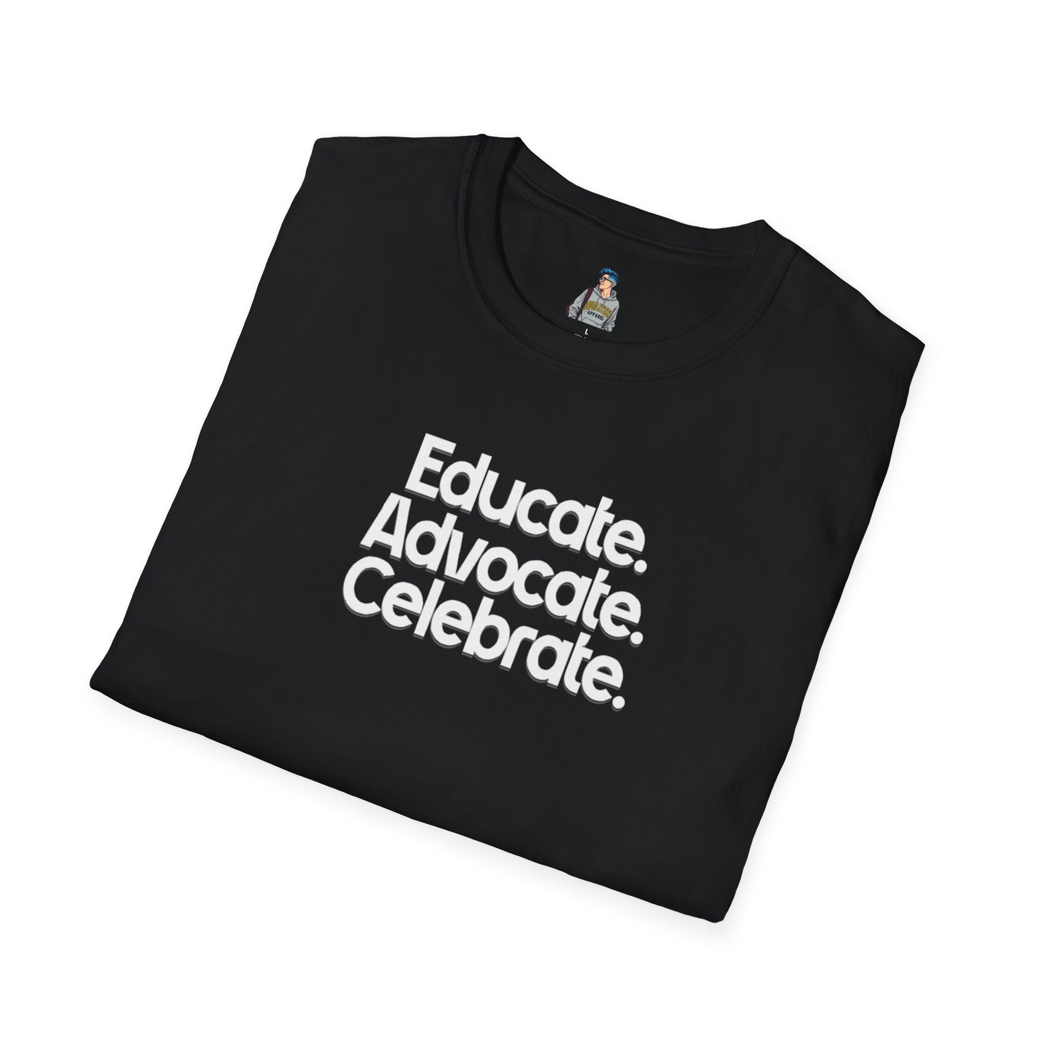 Educate. Advocate. Celebrate. Minimalist Pride T-Shirt - EqualiTees.Me