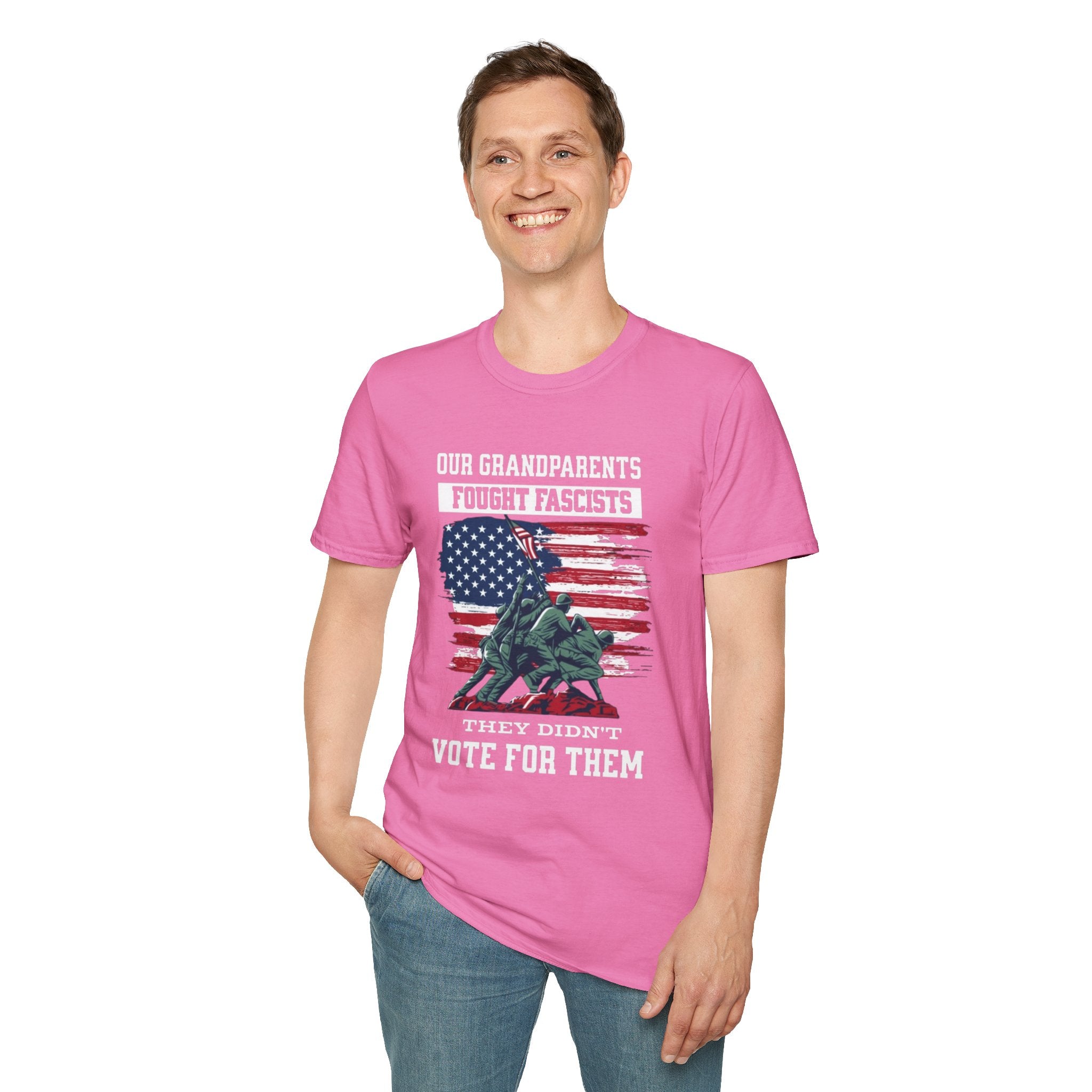 Unisex Softstyle T-Shirt: 'Our Grandparents Fought Fascists' Patriotic Tee