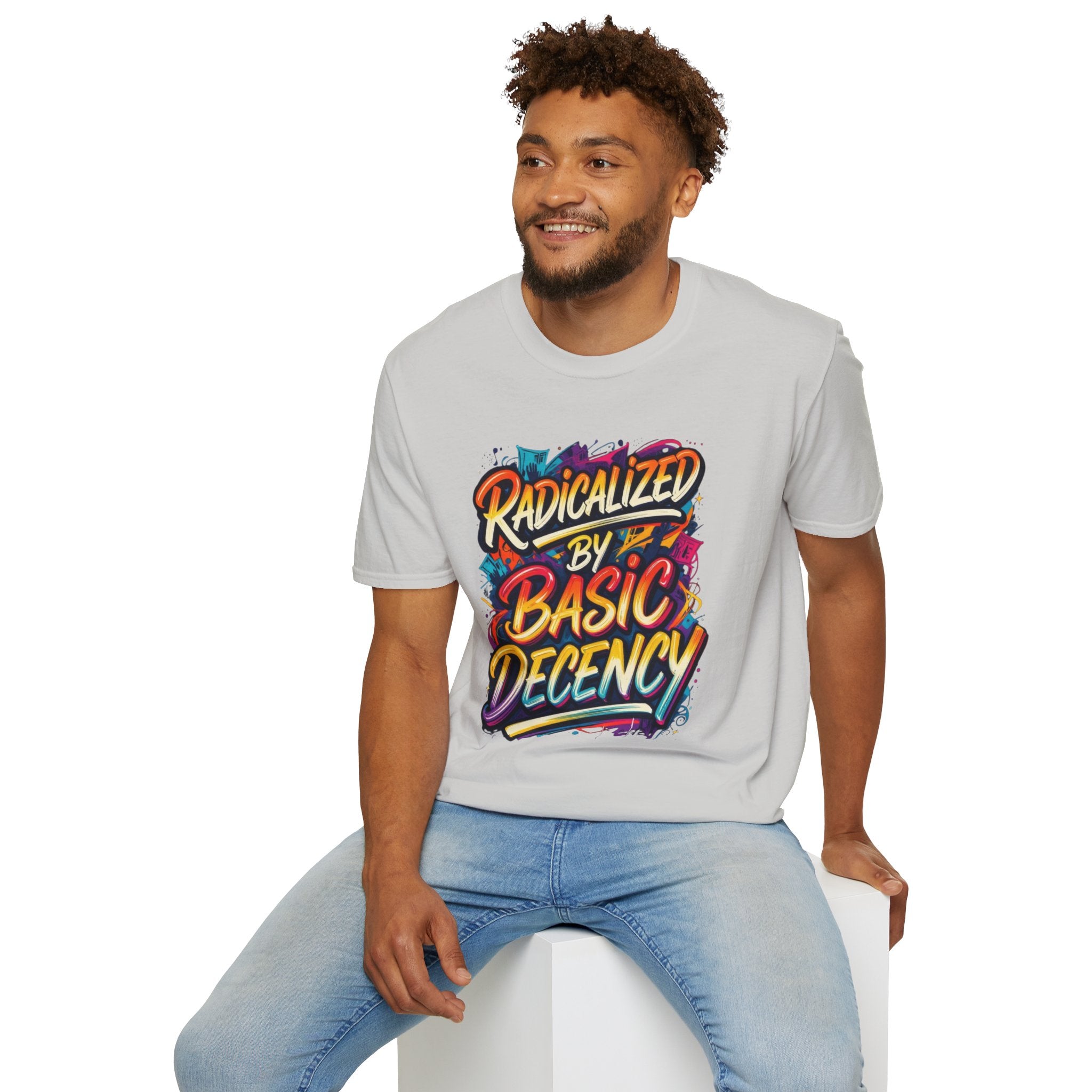 Radicalized by Basic Decency T-Shirt Colorful Graffiti Typography