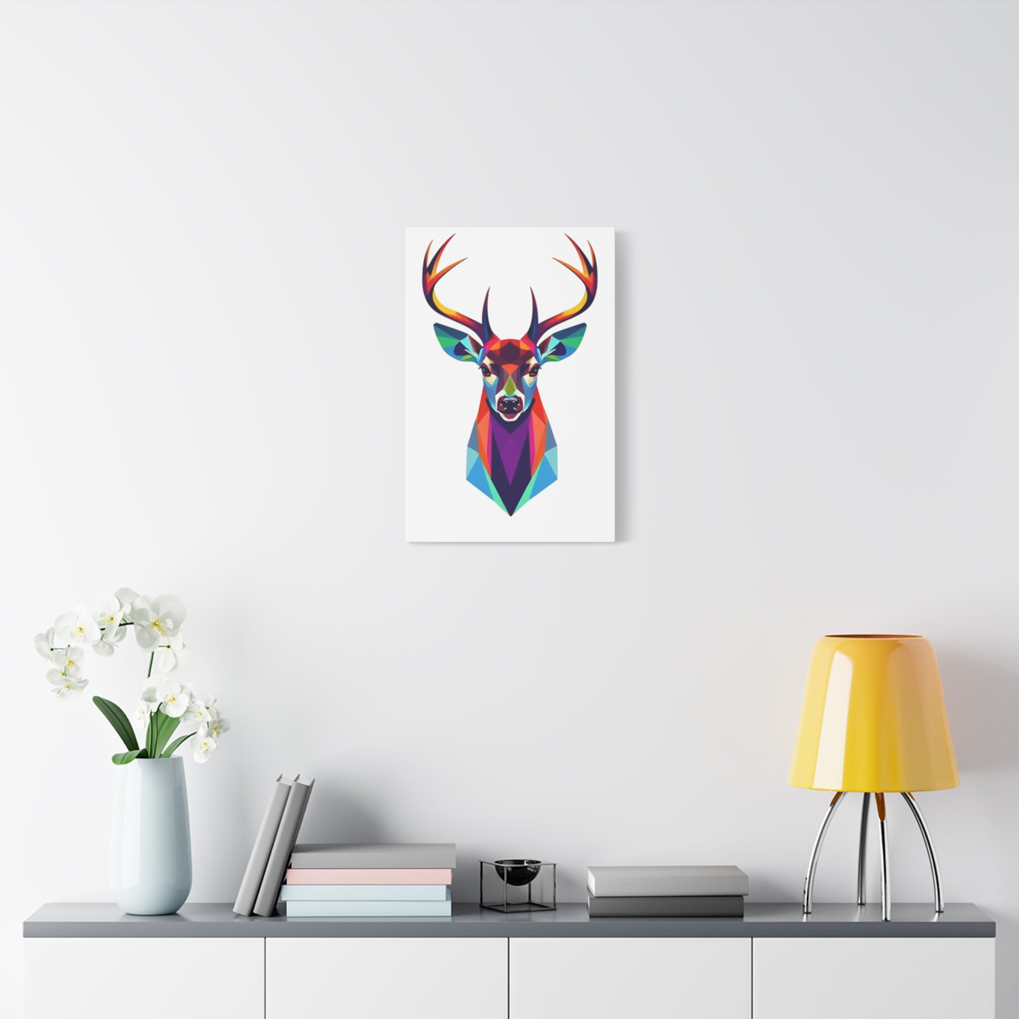 Vibrant Stag Canvas Wall Art - Colorful Geometric Deer Decor