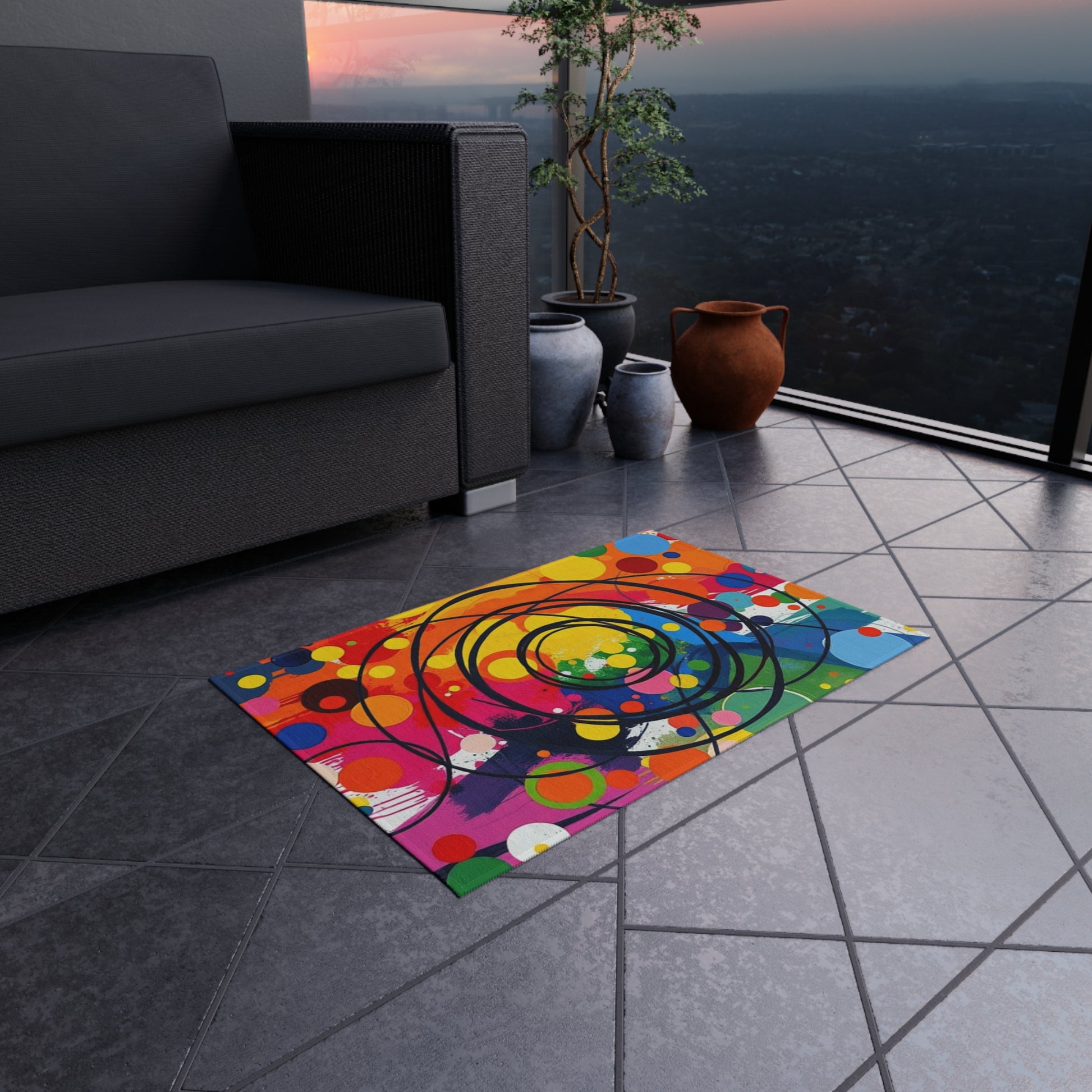Abstract Circles and Swirls Outdoor Rug