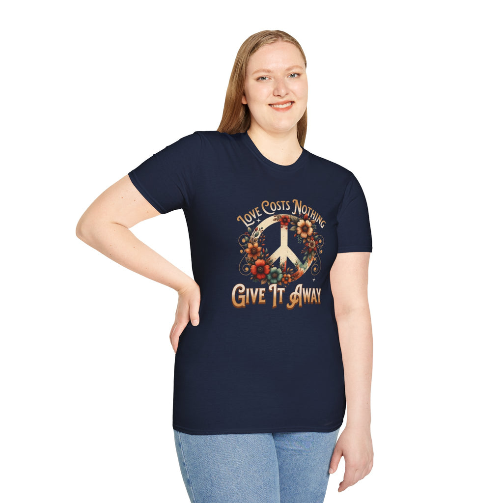 Unisex Softstyle T-Shirt - Love Costs Nothing, Give It Away Floral Peace Design