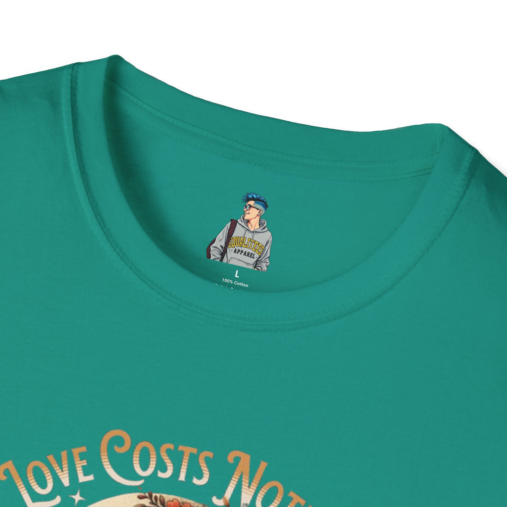 Unisex Softstyle T-Shirt - Love Costs Nothing, Give It Away Floral Peace Design